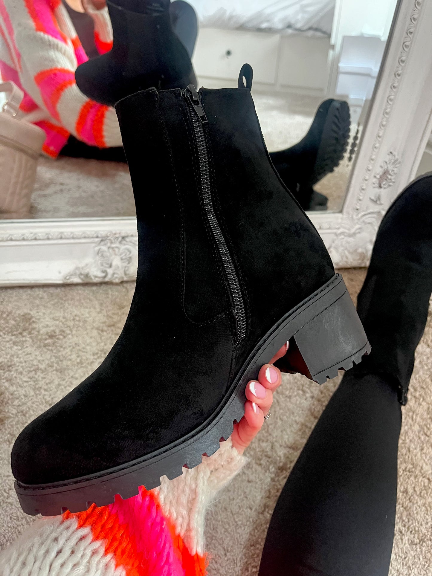 Black Suedette Lugg Boots