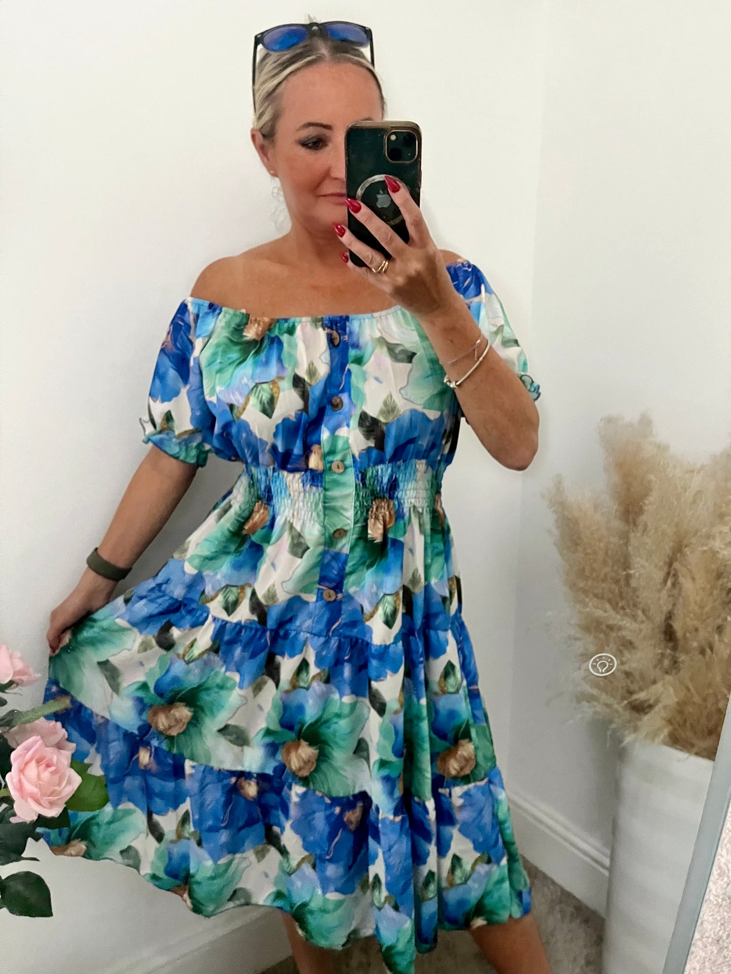 Shirred Waist Magic Dress - Blue/Green Pastel