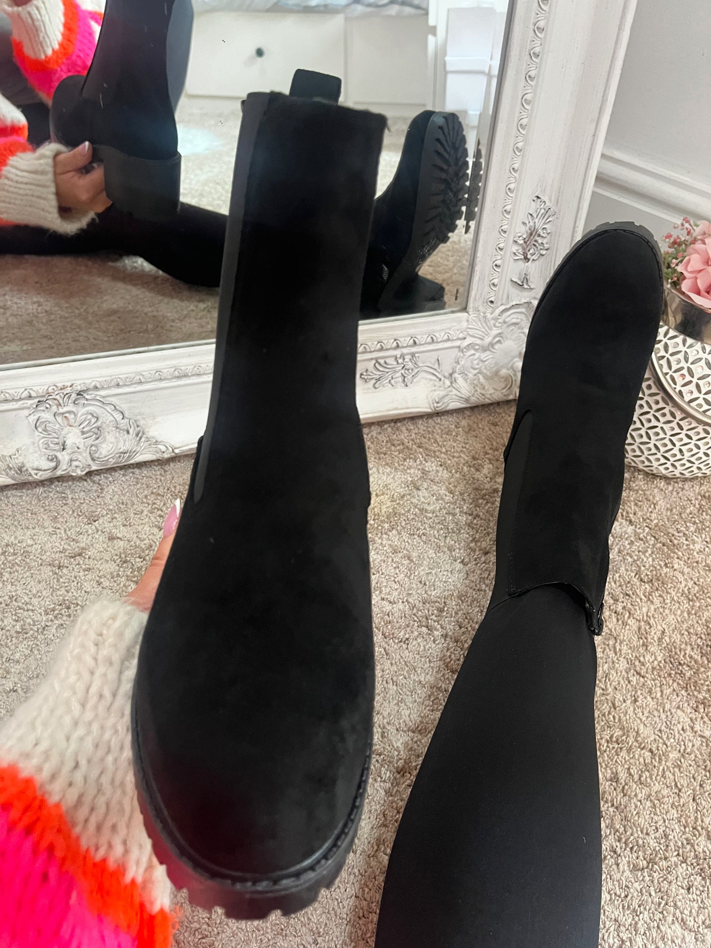 Black Suedette Lugg Boots