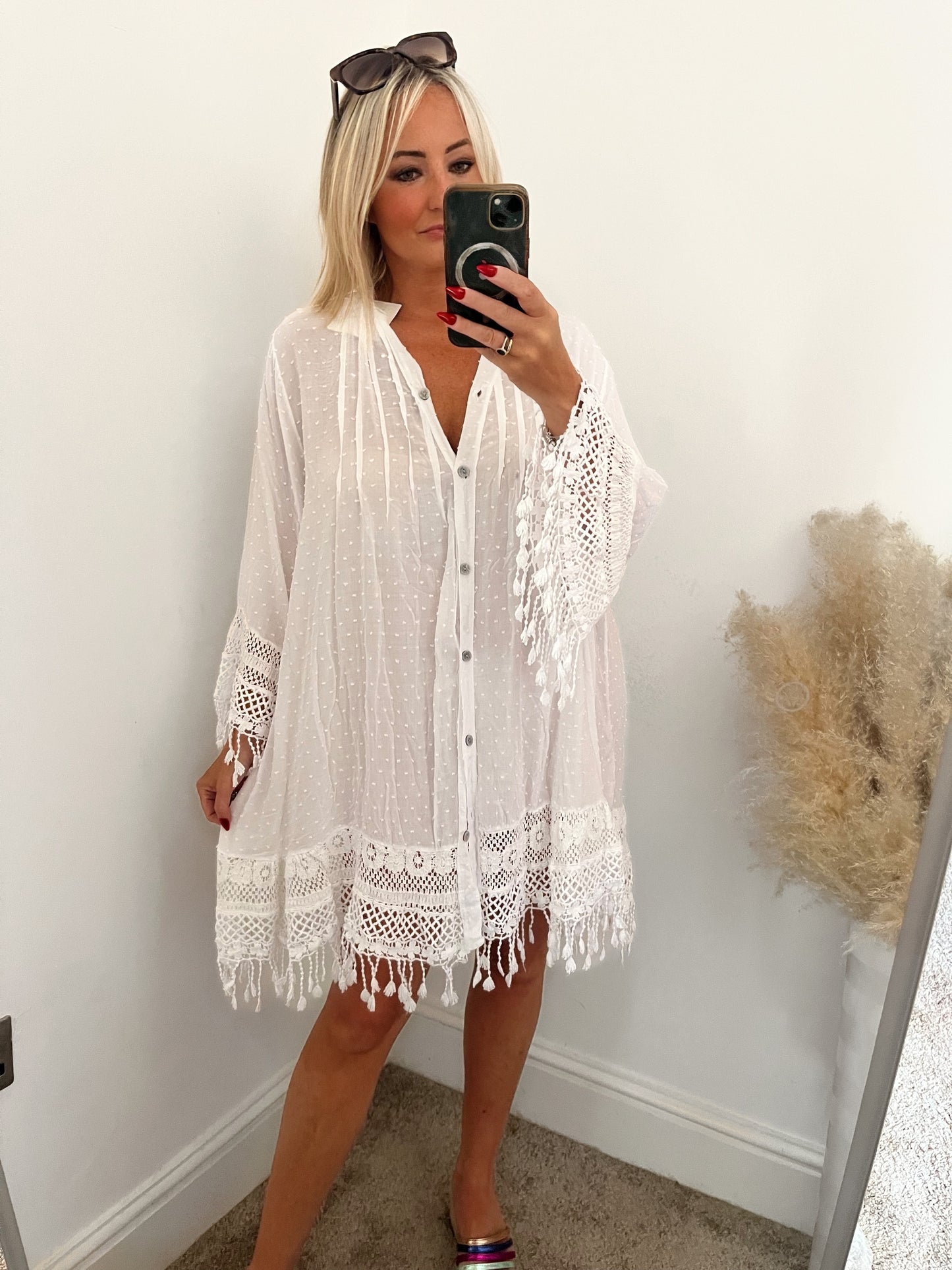 Boho Crochet Kaftan - White