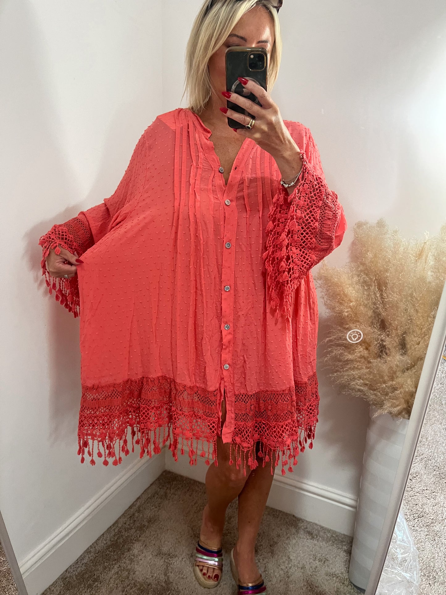 Boho Crochet Kaftan - Coral
