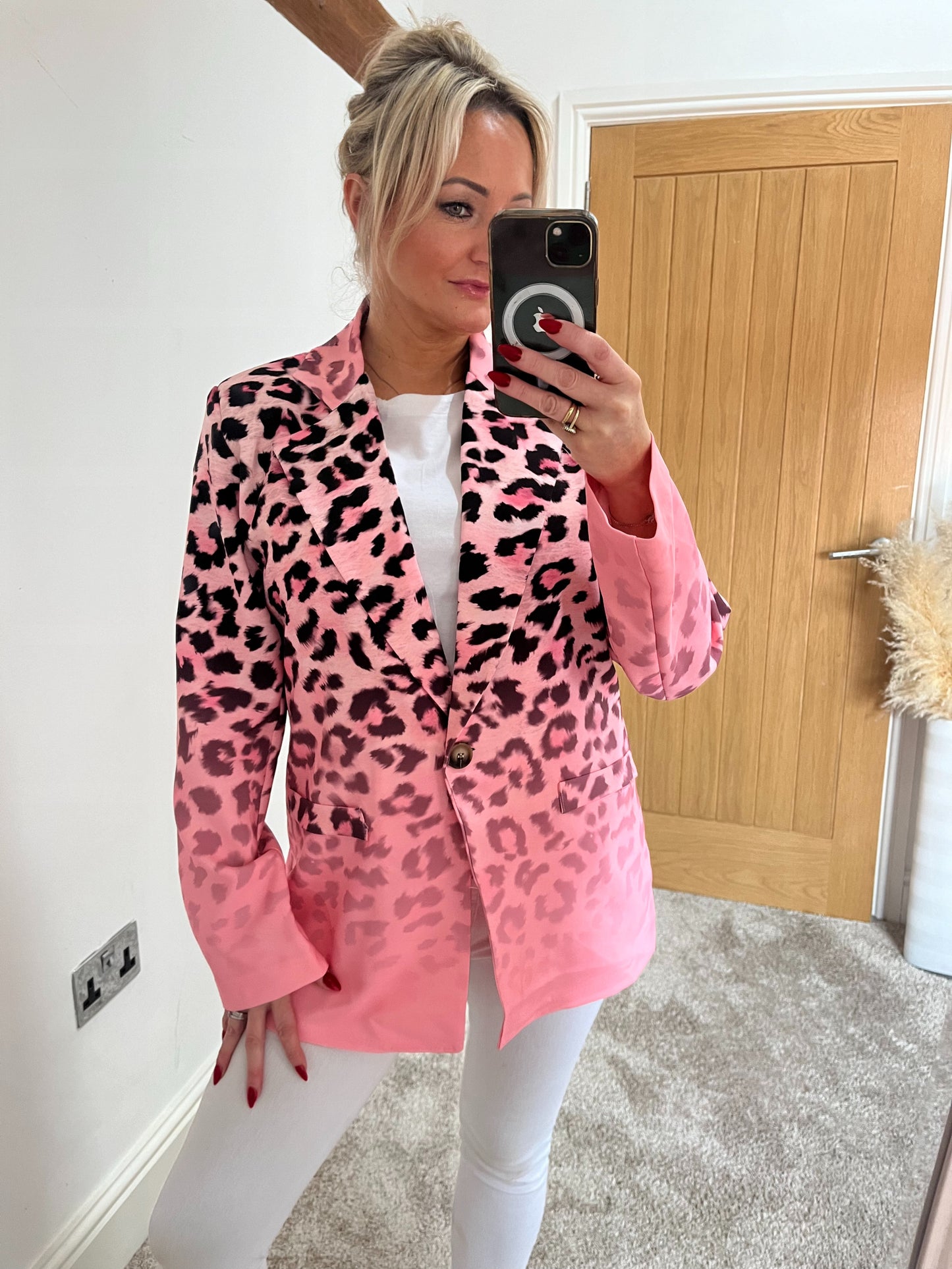 Oversized Pink Leopard Blazer