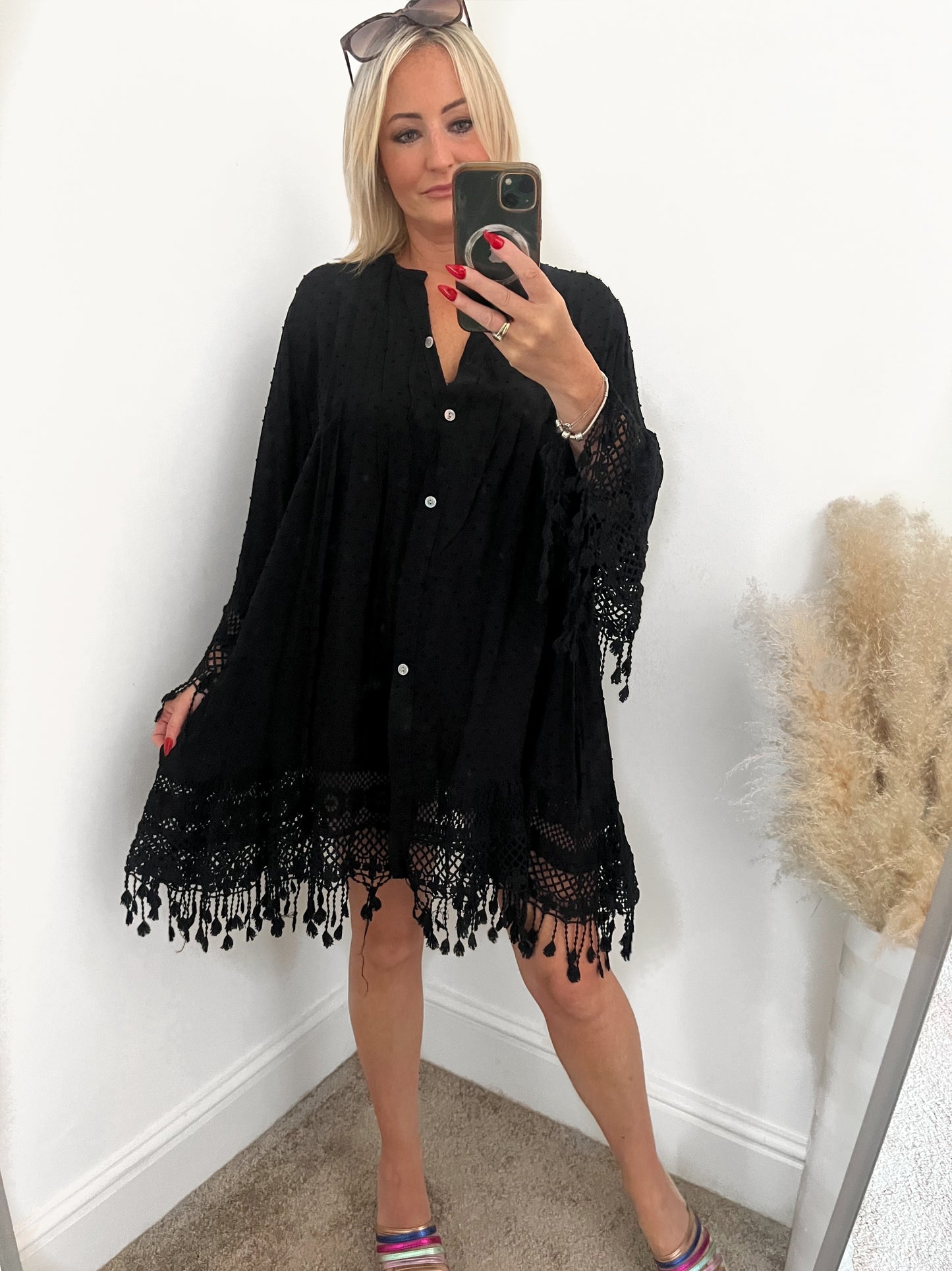 Boho Crochet Kaftan - Black