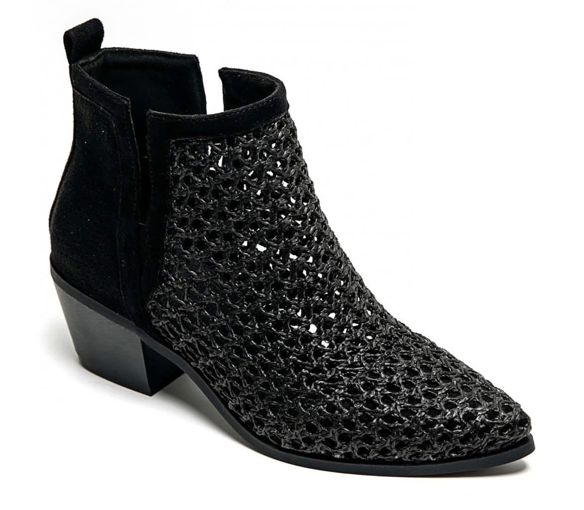 Black Weave Western Ankle Boots - Wide fit