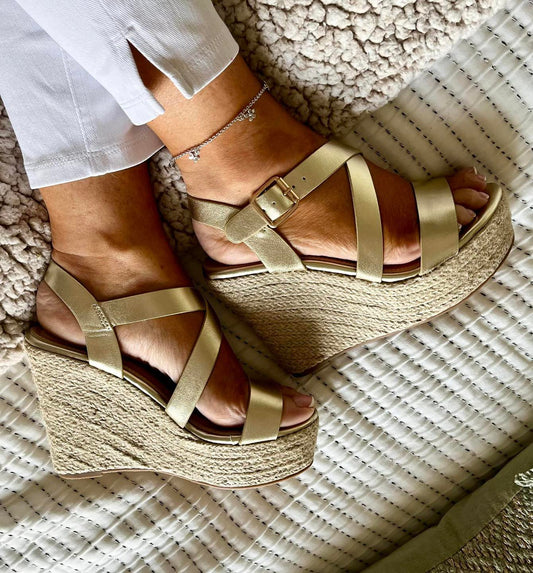 Gold Strappy Wedges
