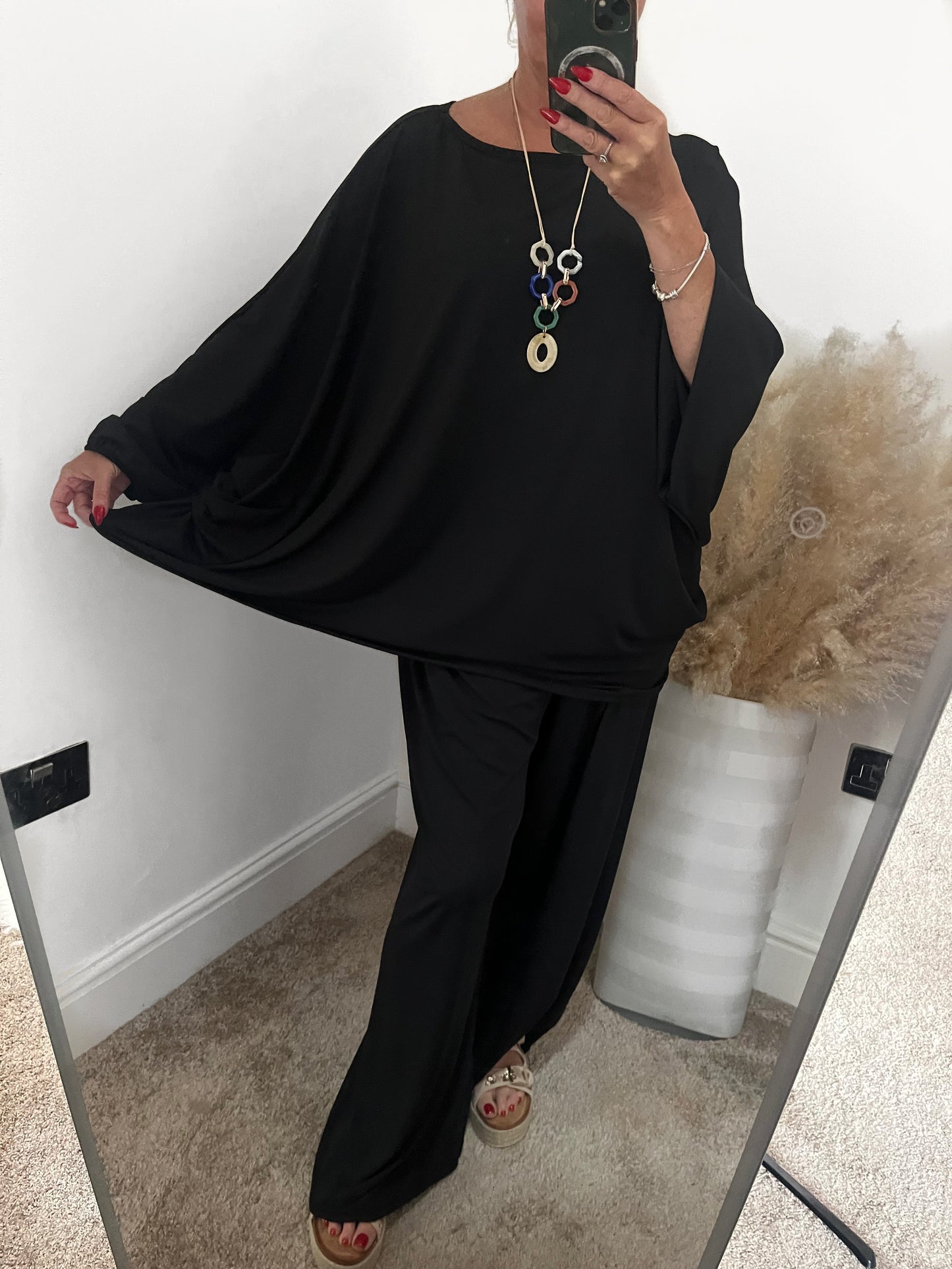 Luxe Oversized Co-Ord Set with Necklace - Black