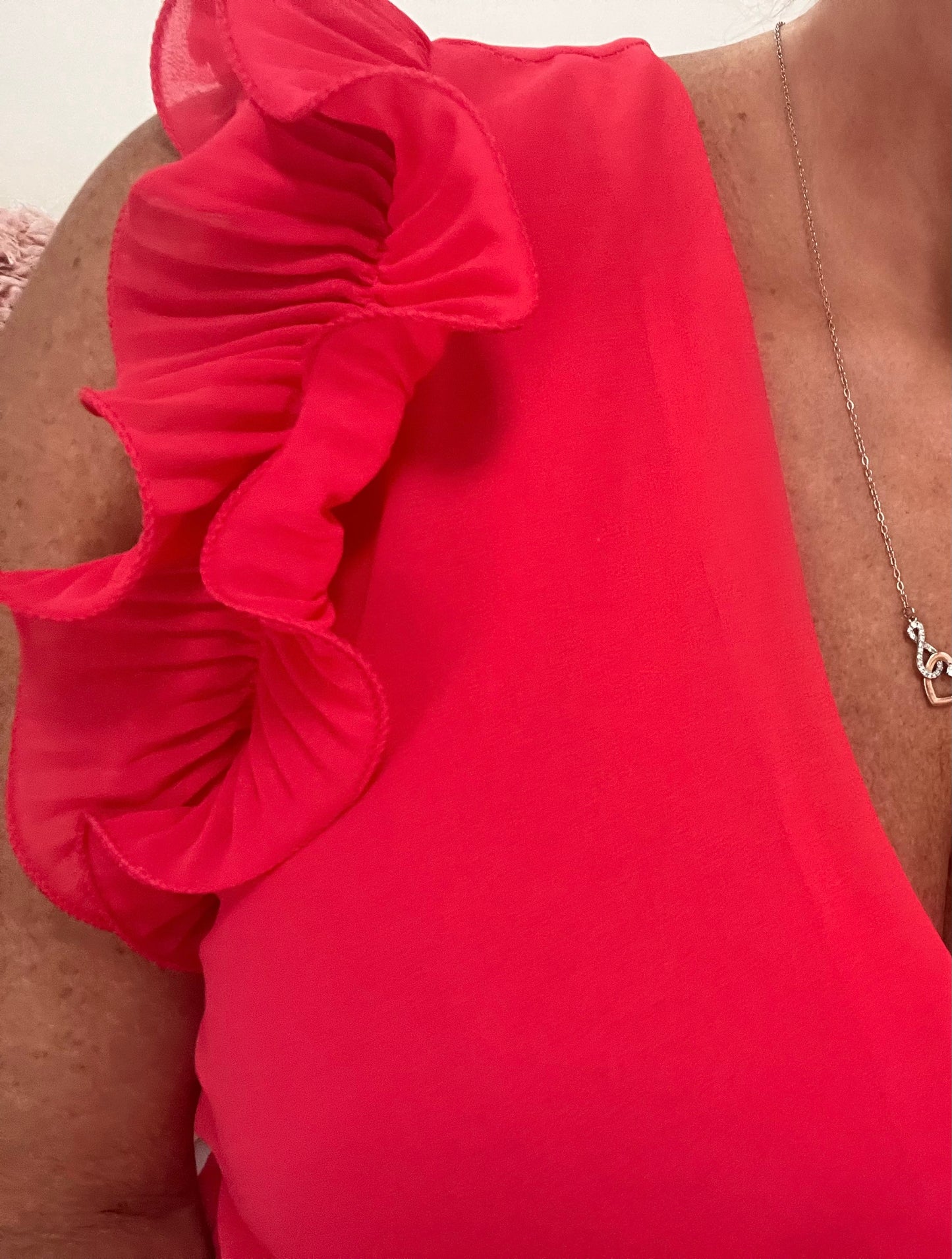 Raspberry Ruffle Sleeve, Pleated Dress