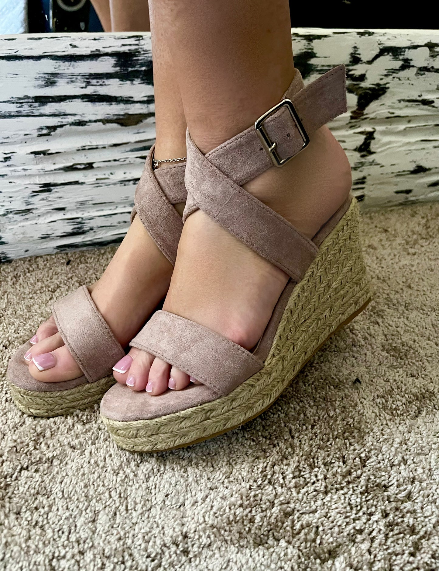 Cipriani Sand/Beige Cross Over Wedges