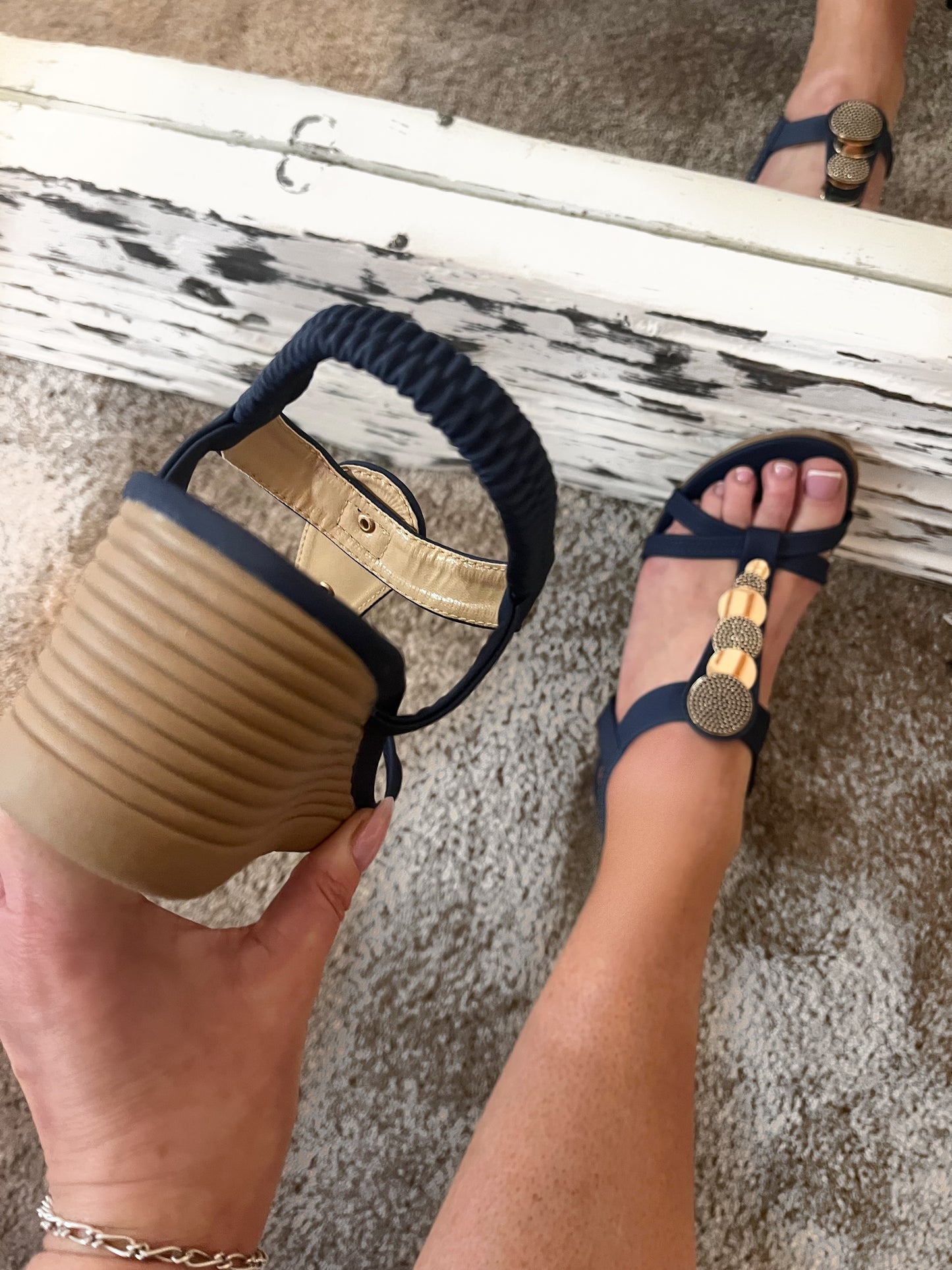 Navy Shore Wedges Sandals