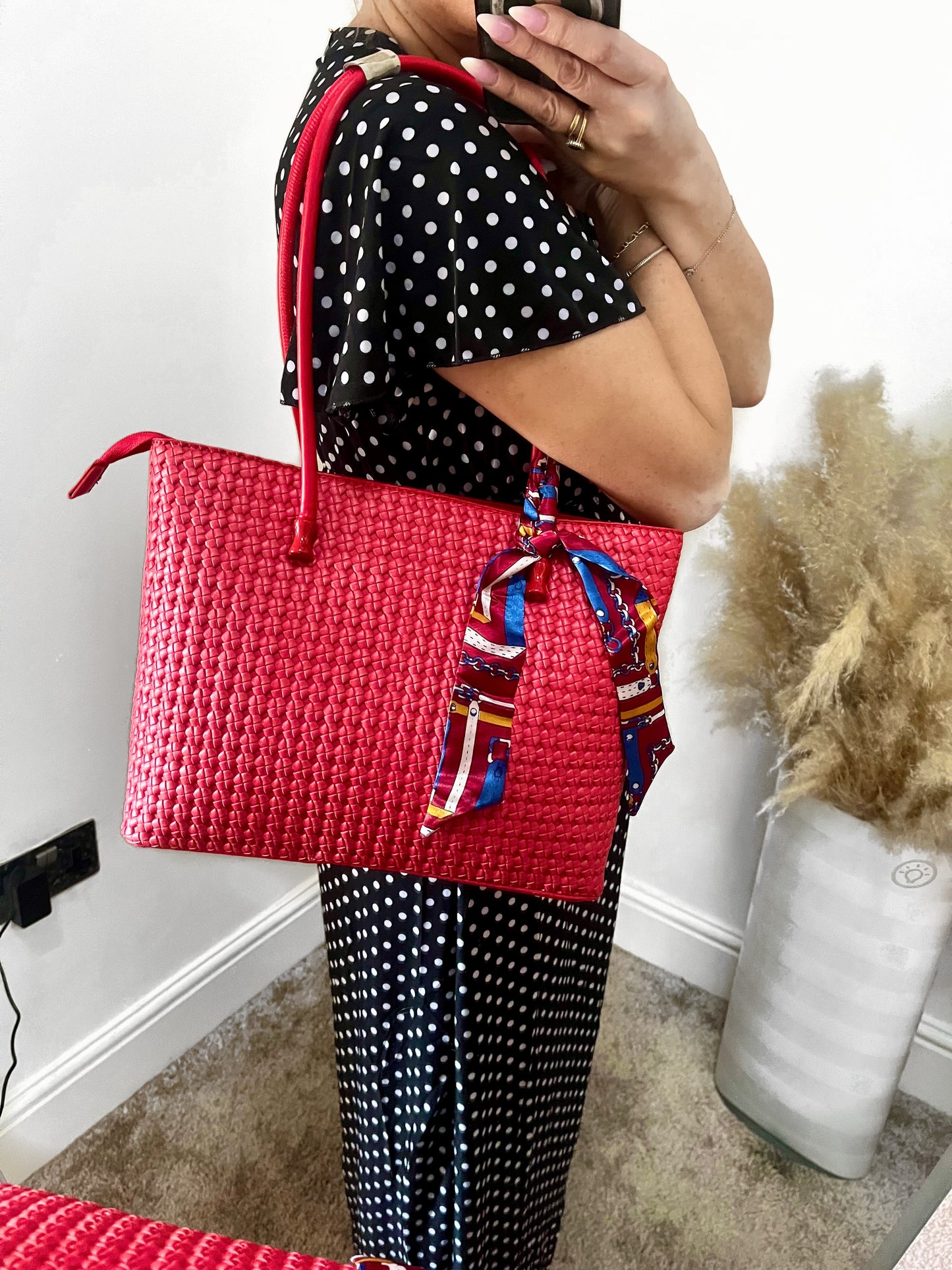Red Tote Scarf Bag