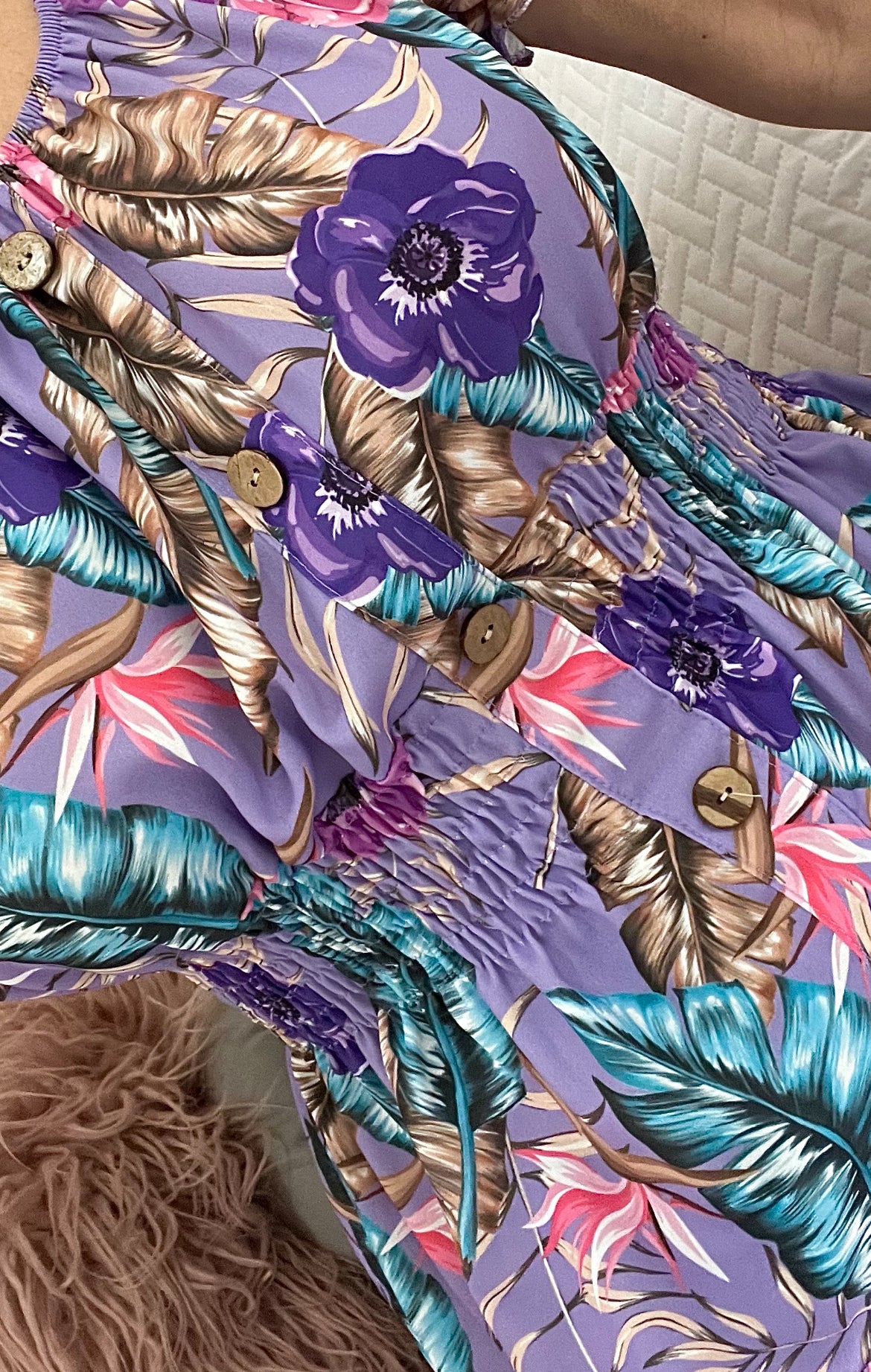 Lilac Floral Magic Shirred Waist Dress