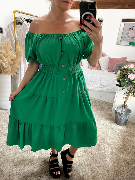 Emerald Green Shirred Waist Magic Dress