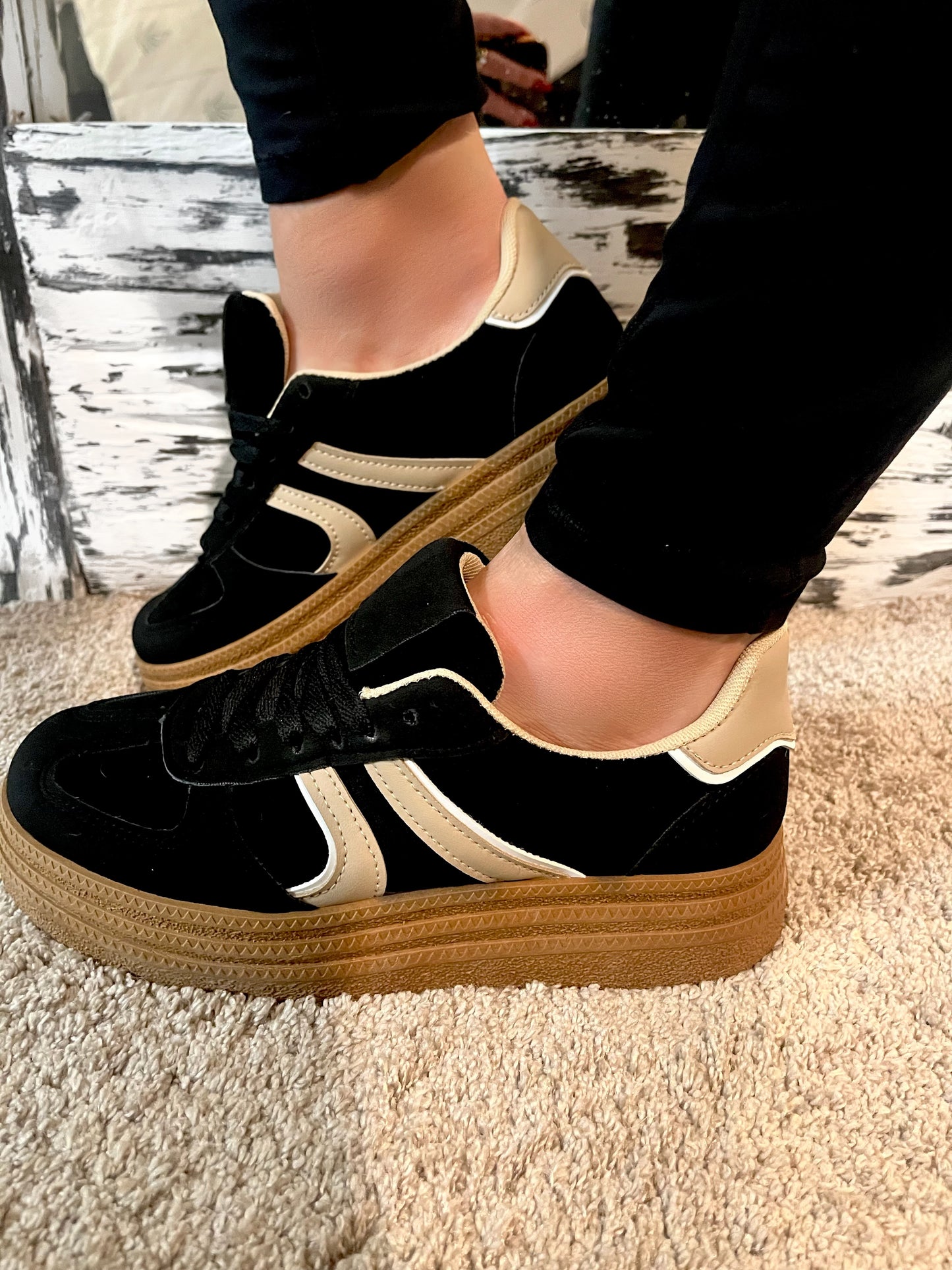 Black Beige Flatform Gumsole Trainers