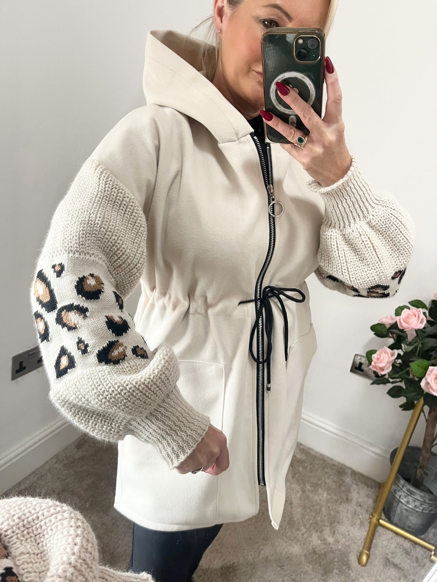 PLUS SIZE Lina Drawstring Hoodie - BEIGE