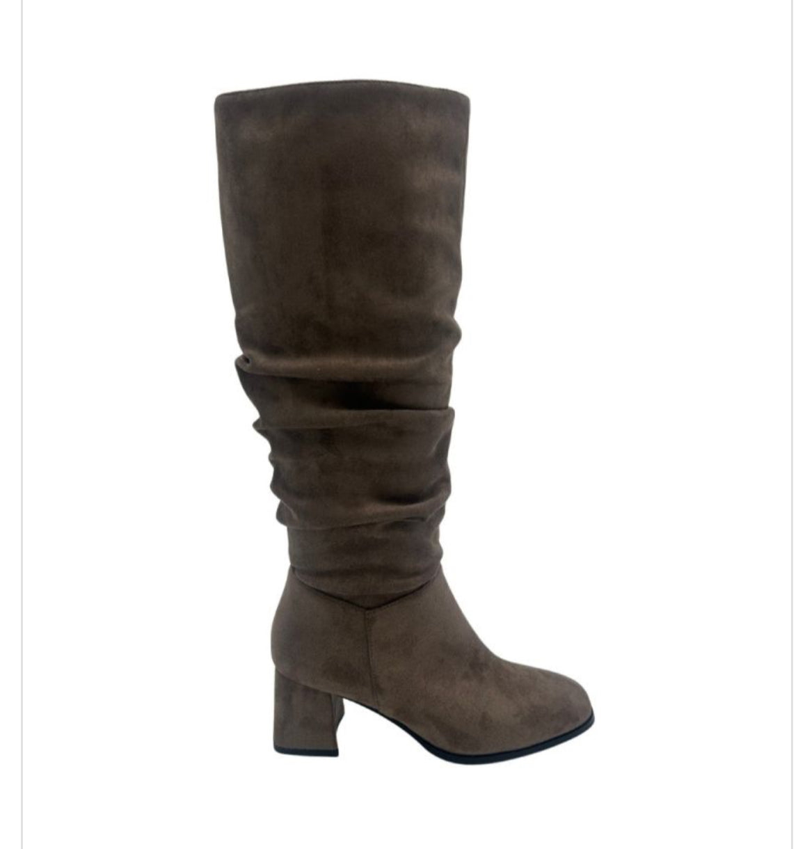 Low block Heel Ruched Boots - Brown