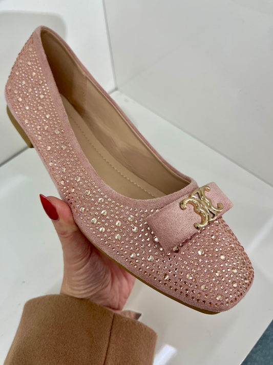 Diamante Ballet Flats - Blush Pink