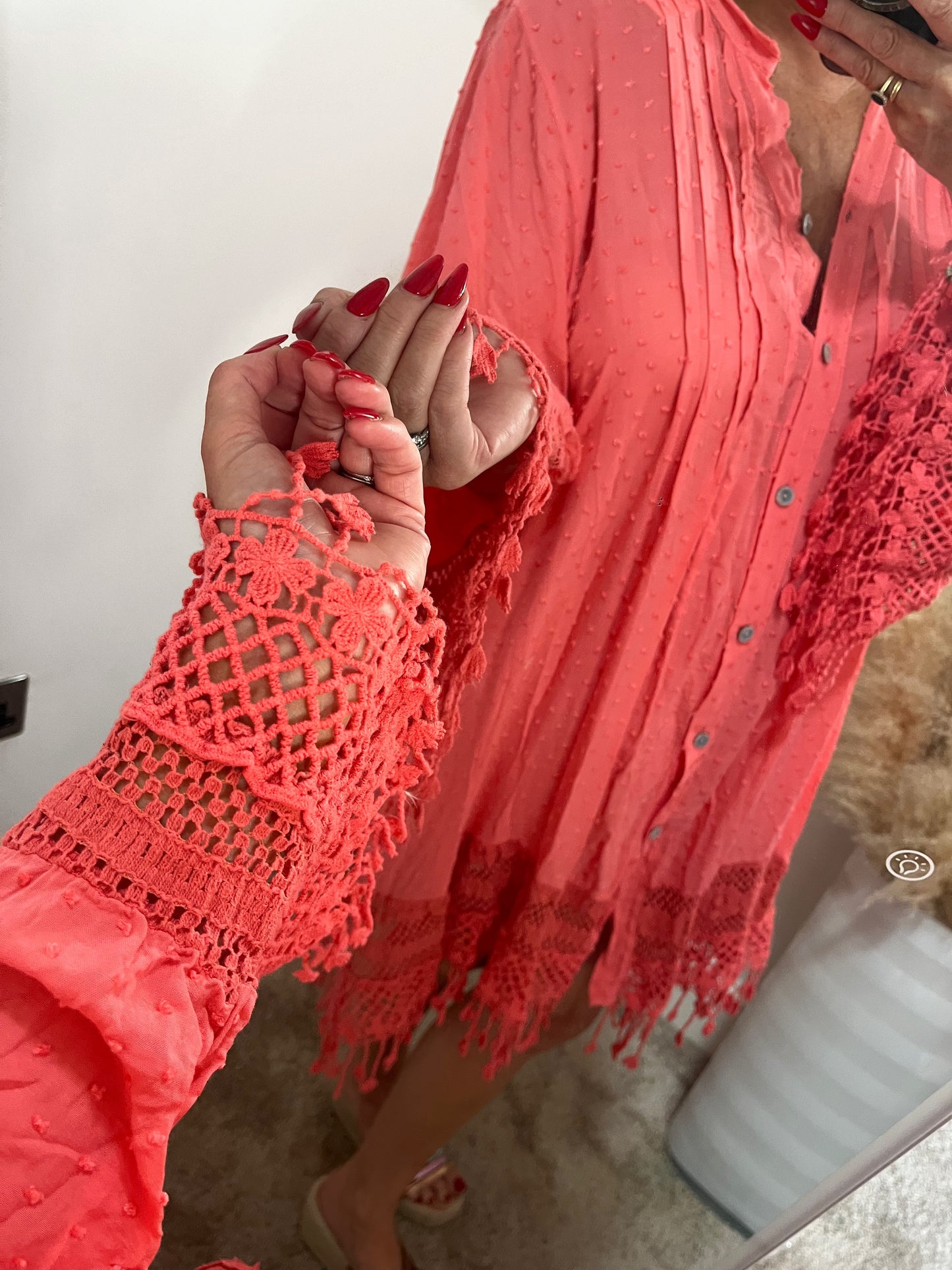 Boho Crochet Kaftan - Coral