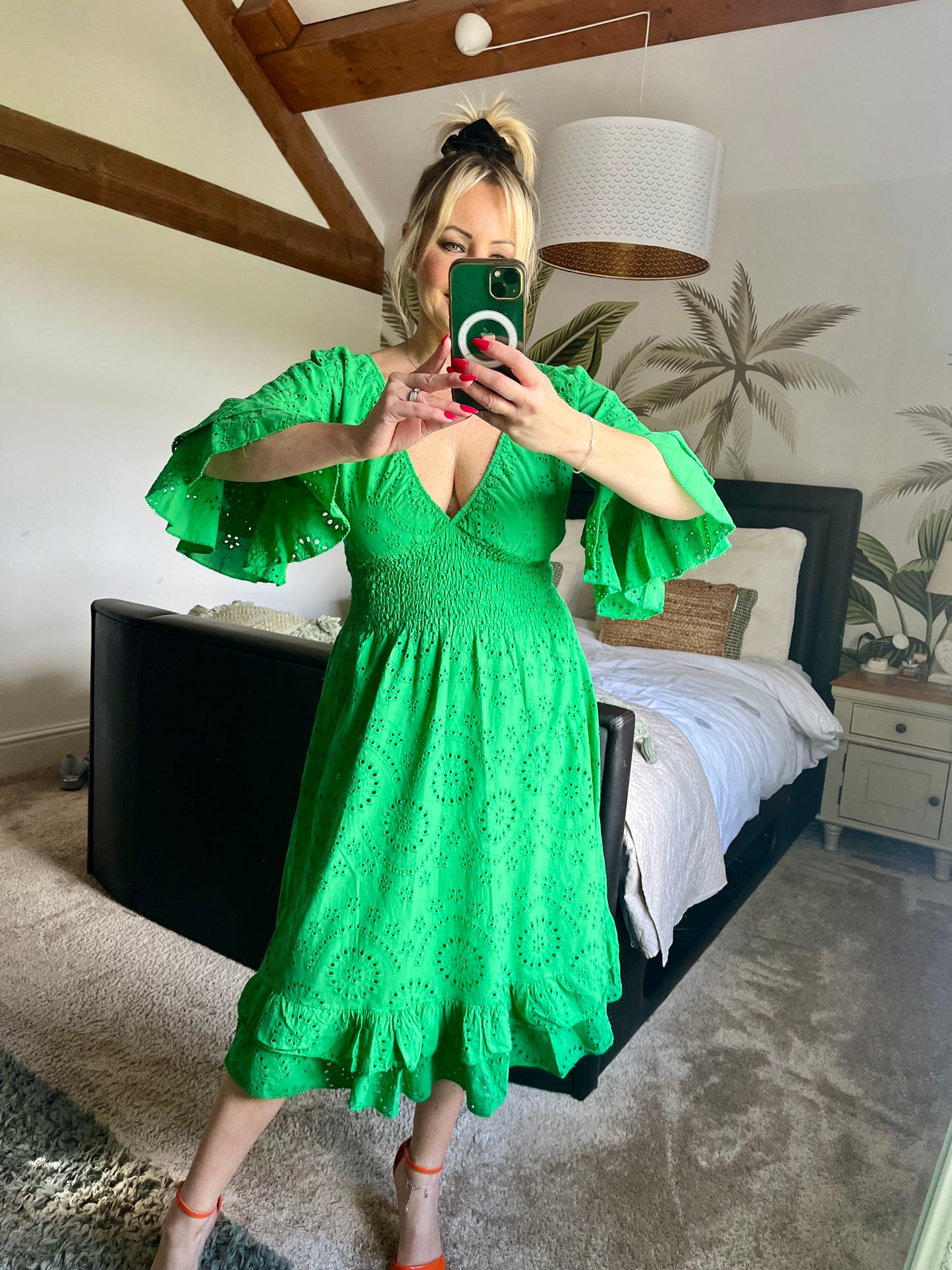 Broderie Anglaise Dress - Emerald Green