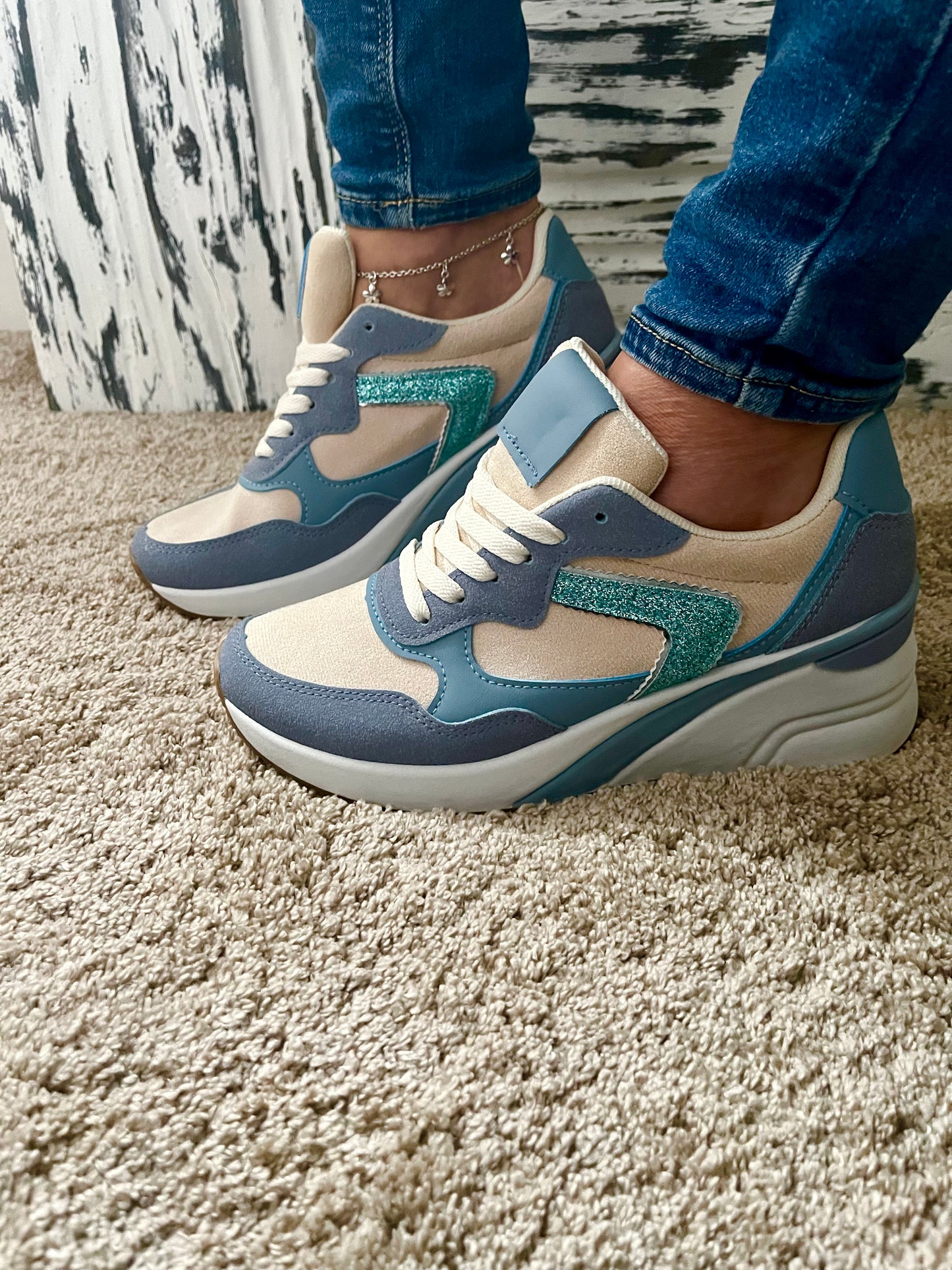 PASTEL BLUE WEDGE TRAINERS
