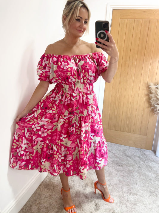 Shirred Waist Magic Summer Dress - Hot Pink