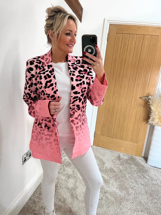 Oversized Pink Leopard Blazer
