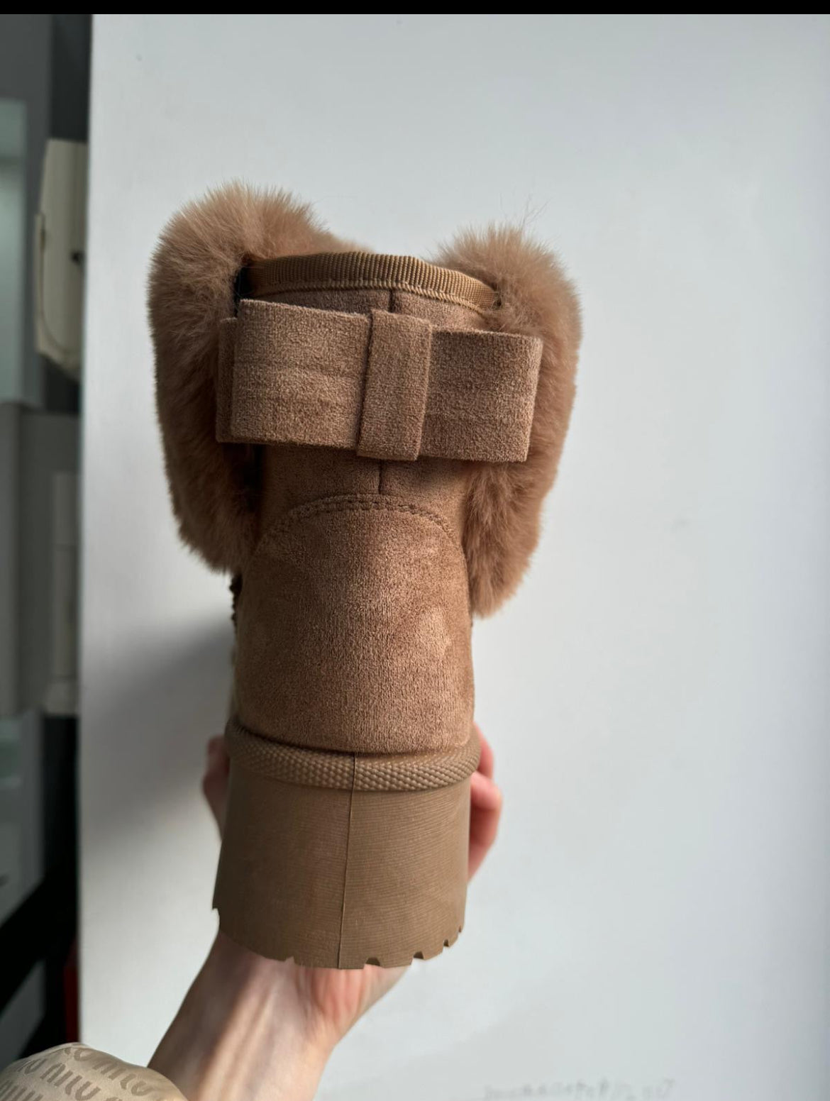 Beige Chunky Back Bow Slipper Boots
