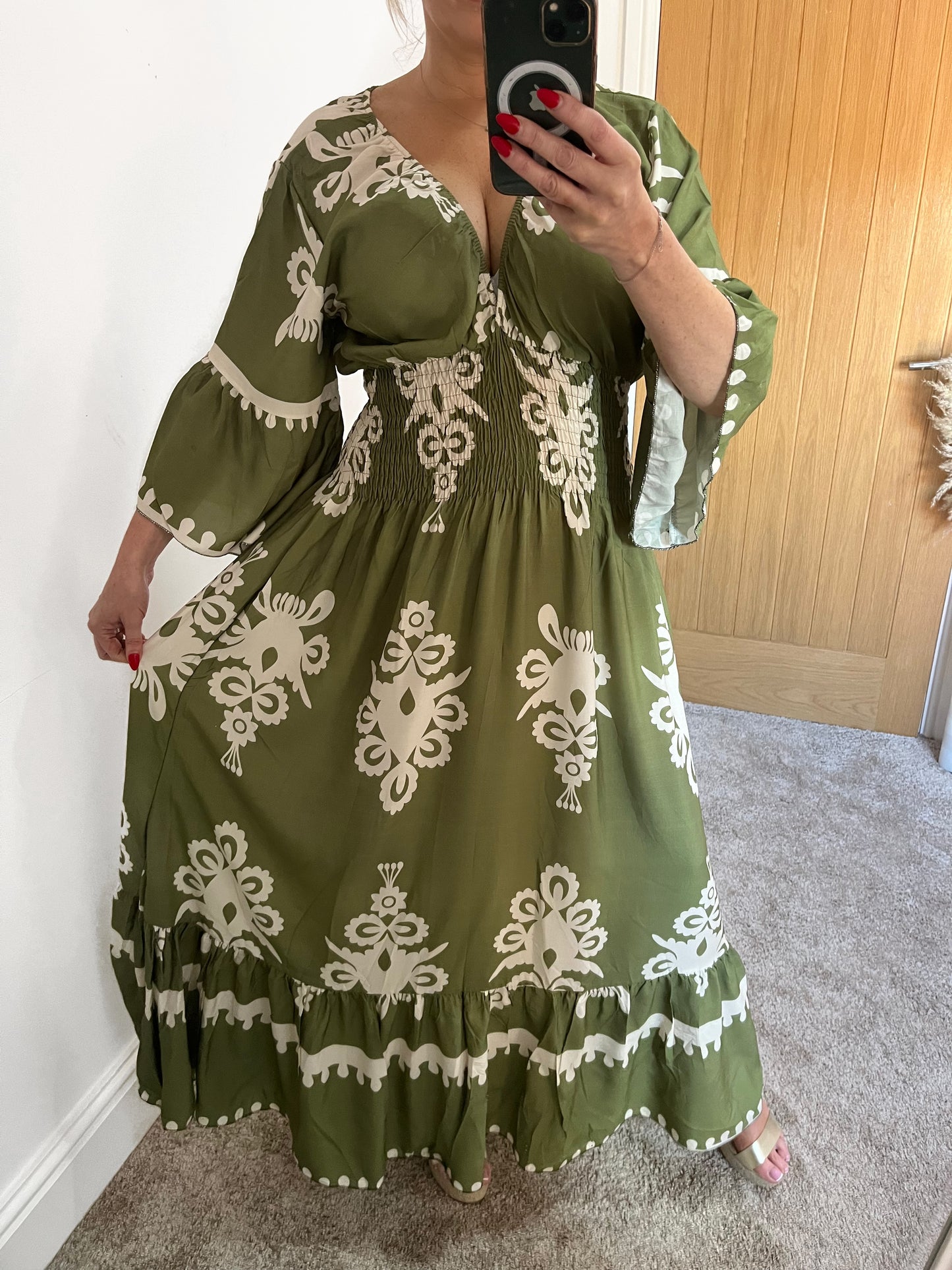 Sage Green Shirred Waist Maxi Dress