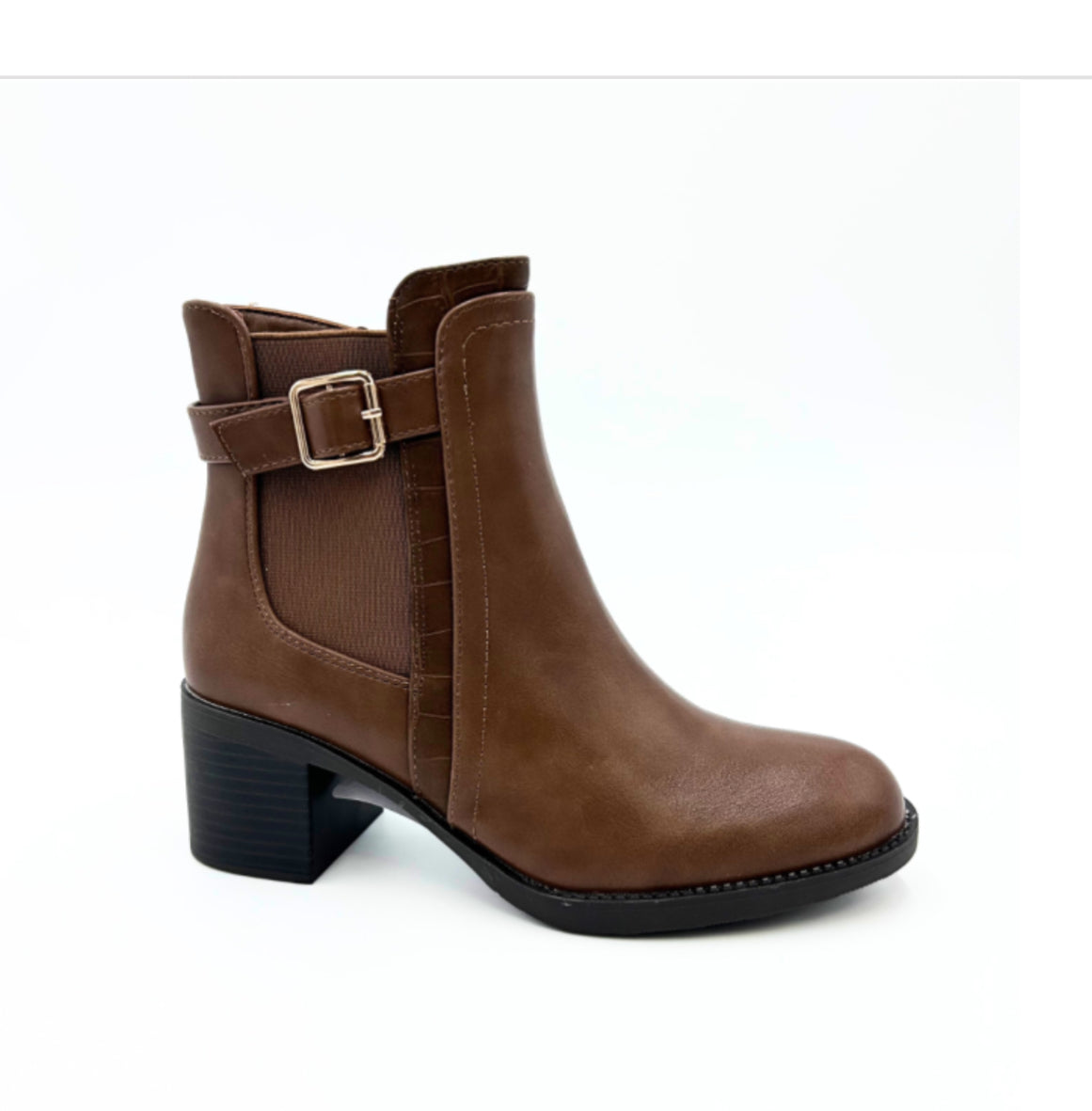 Brown Block Heel Ankle Boots