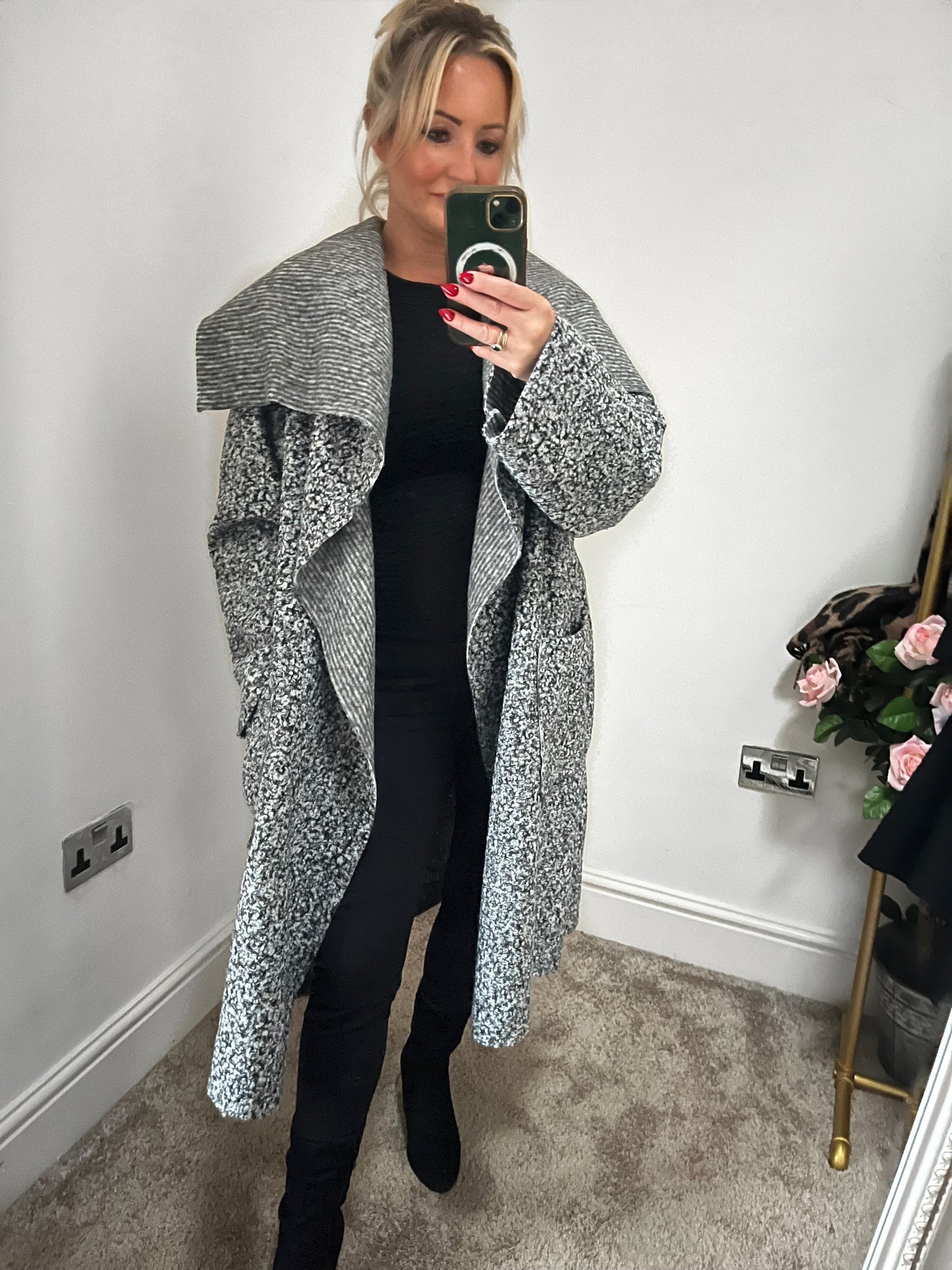 Oversized Waterfall Coatigan - Speckled Grey