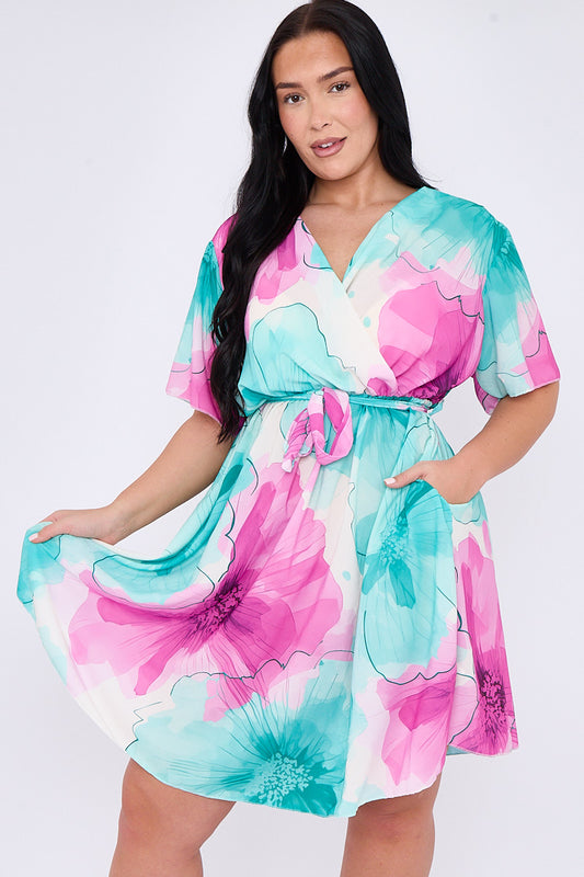 Pastel Aqua & Pink Dress - Plus Size