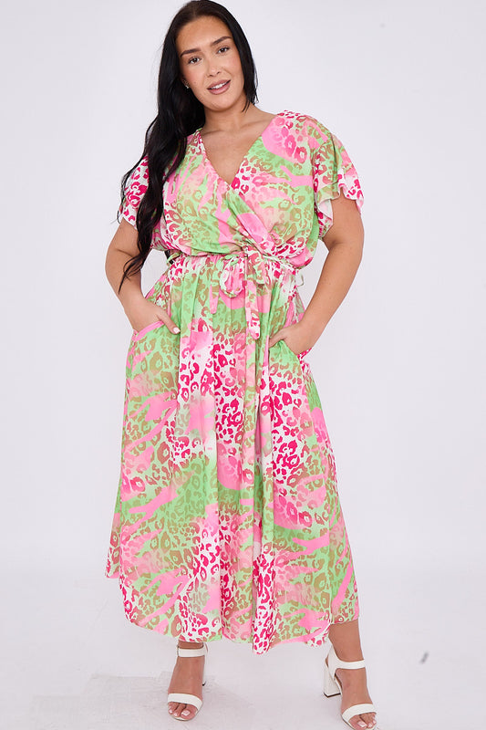 Pink/Lime Leopard Maxi Dress - Plus Size
