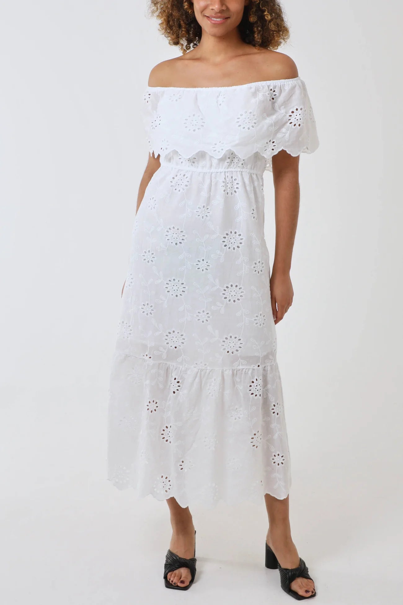 Broderie Tiered Midi Dress