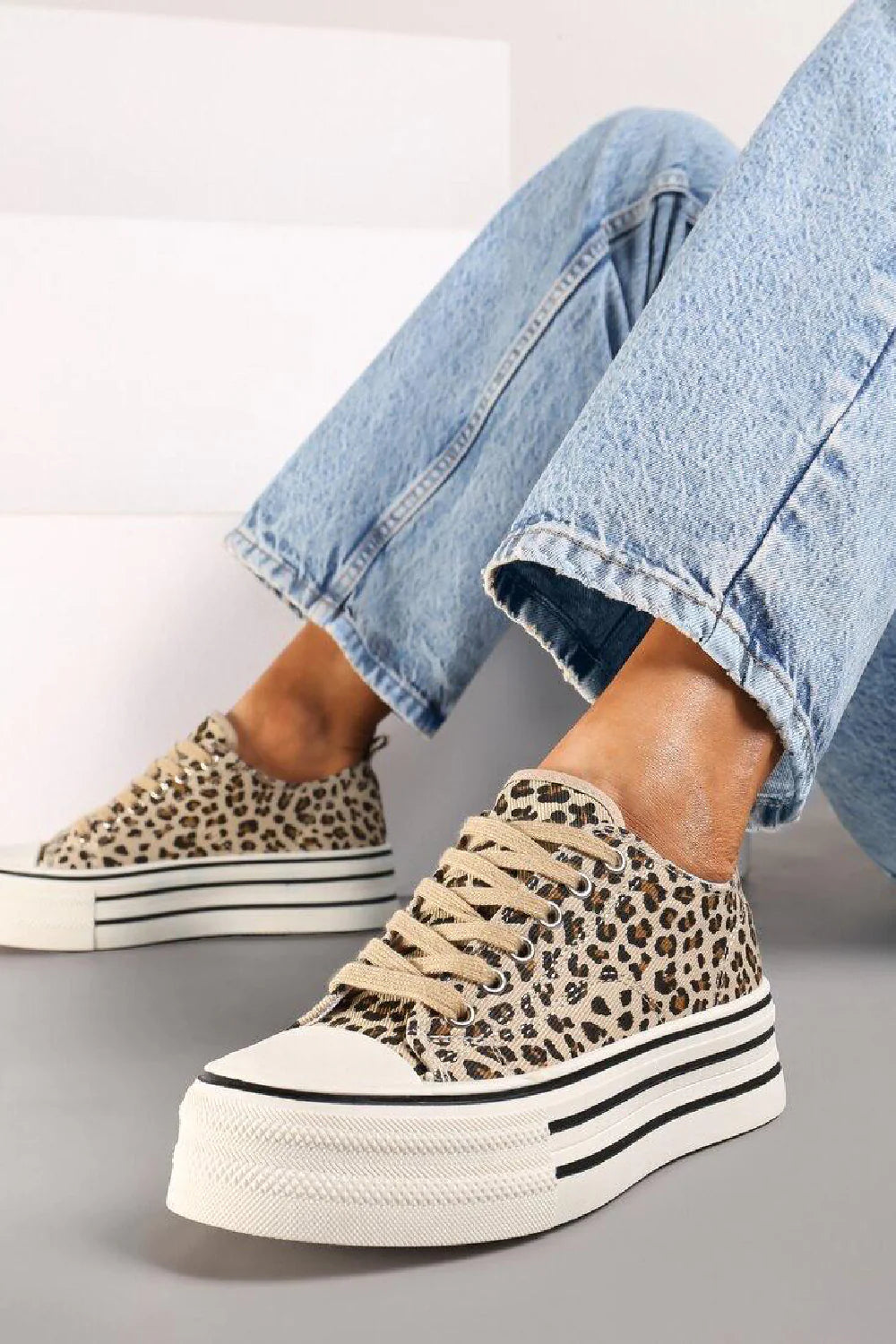 Leopard Canvas Platform Trainers Sneakers - ORDER ONE SIZE UP