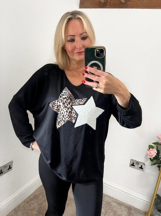 Leopard Star Light Knit - Black