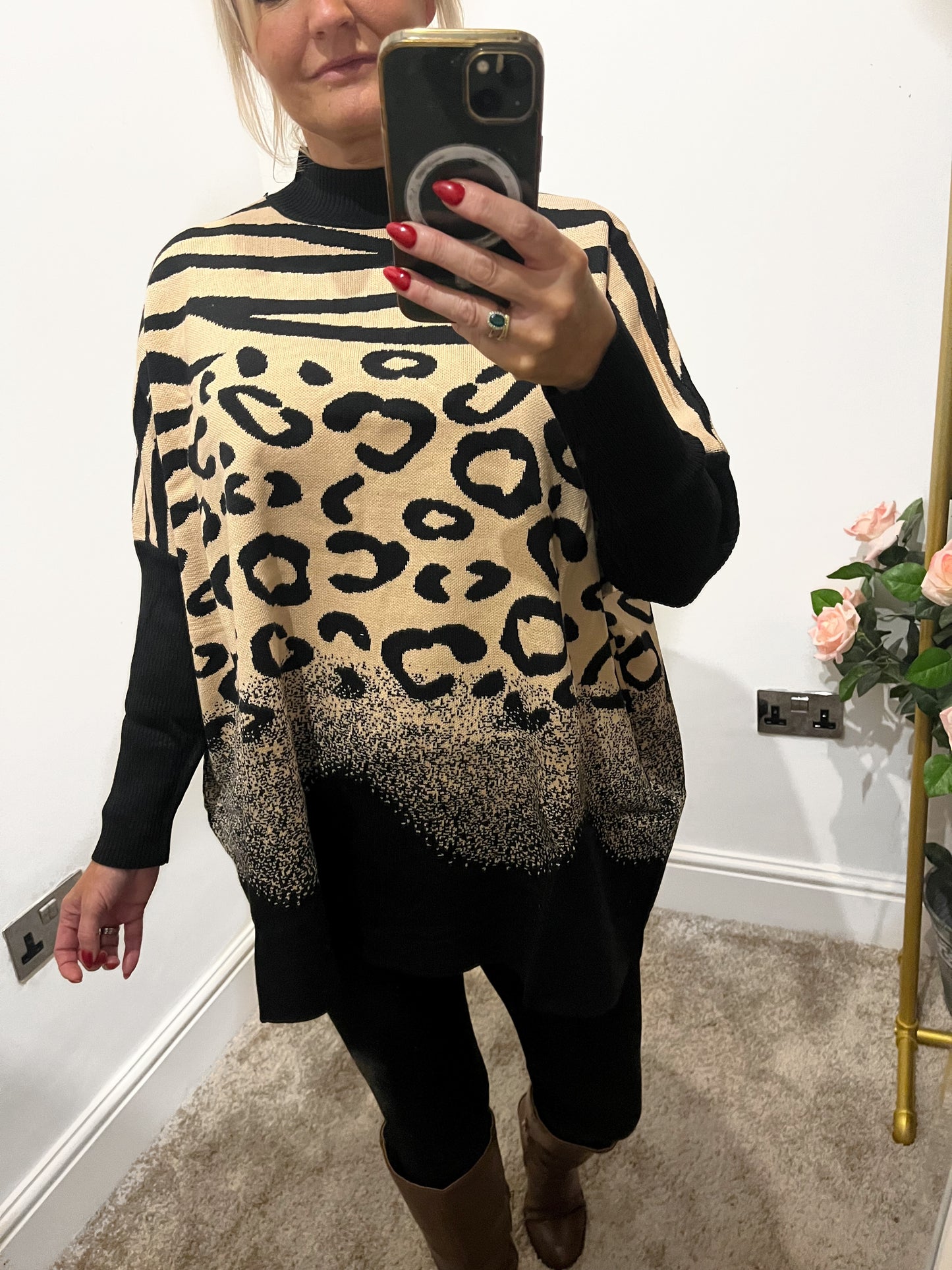 Animal Print Poncho Jumper