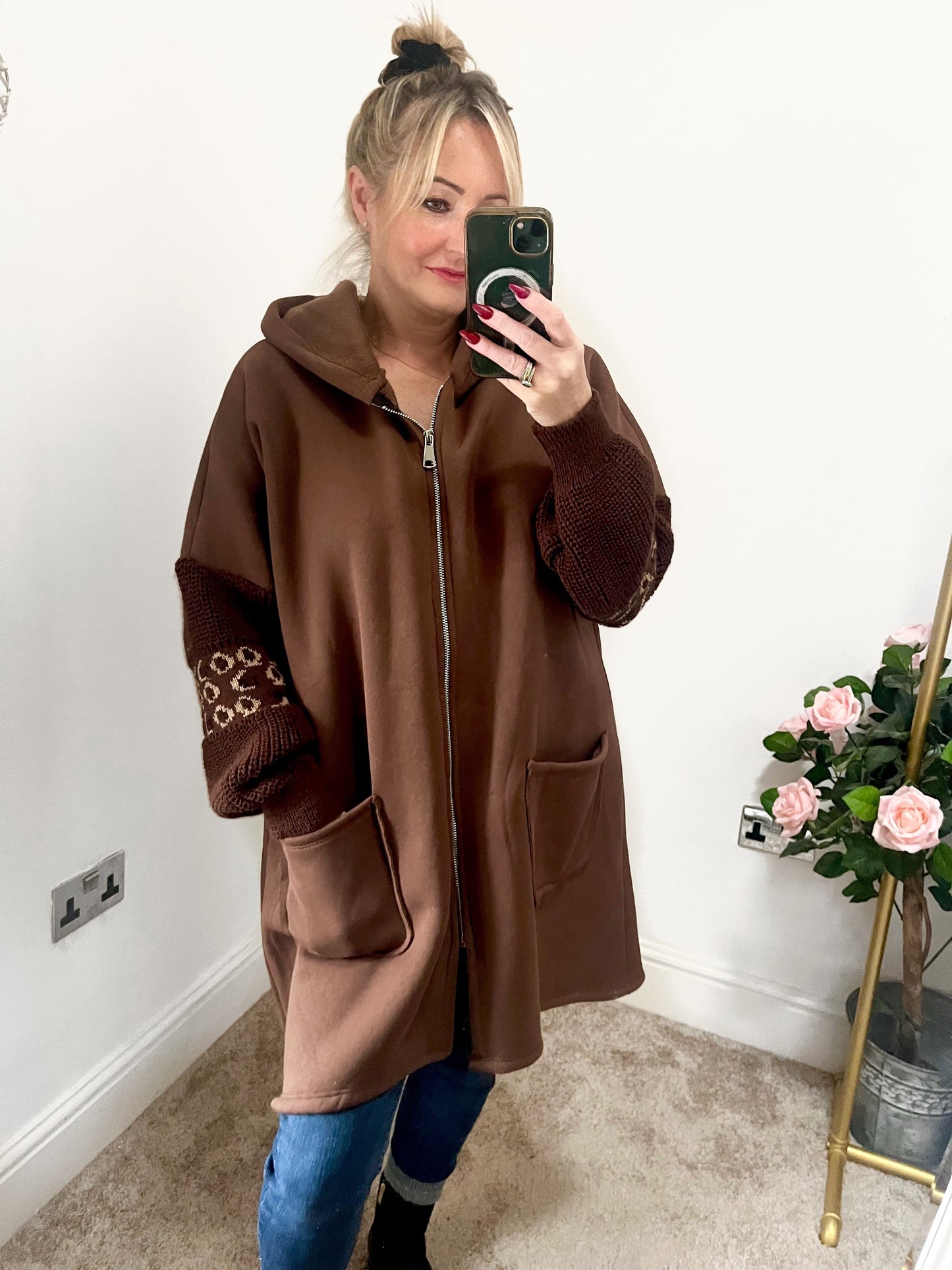 OVERSIZED  Plus Size Fleeced Snuggle Hoodie - Chocolate