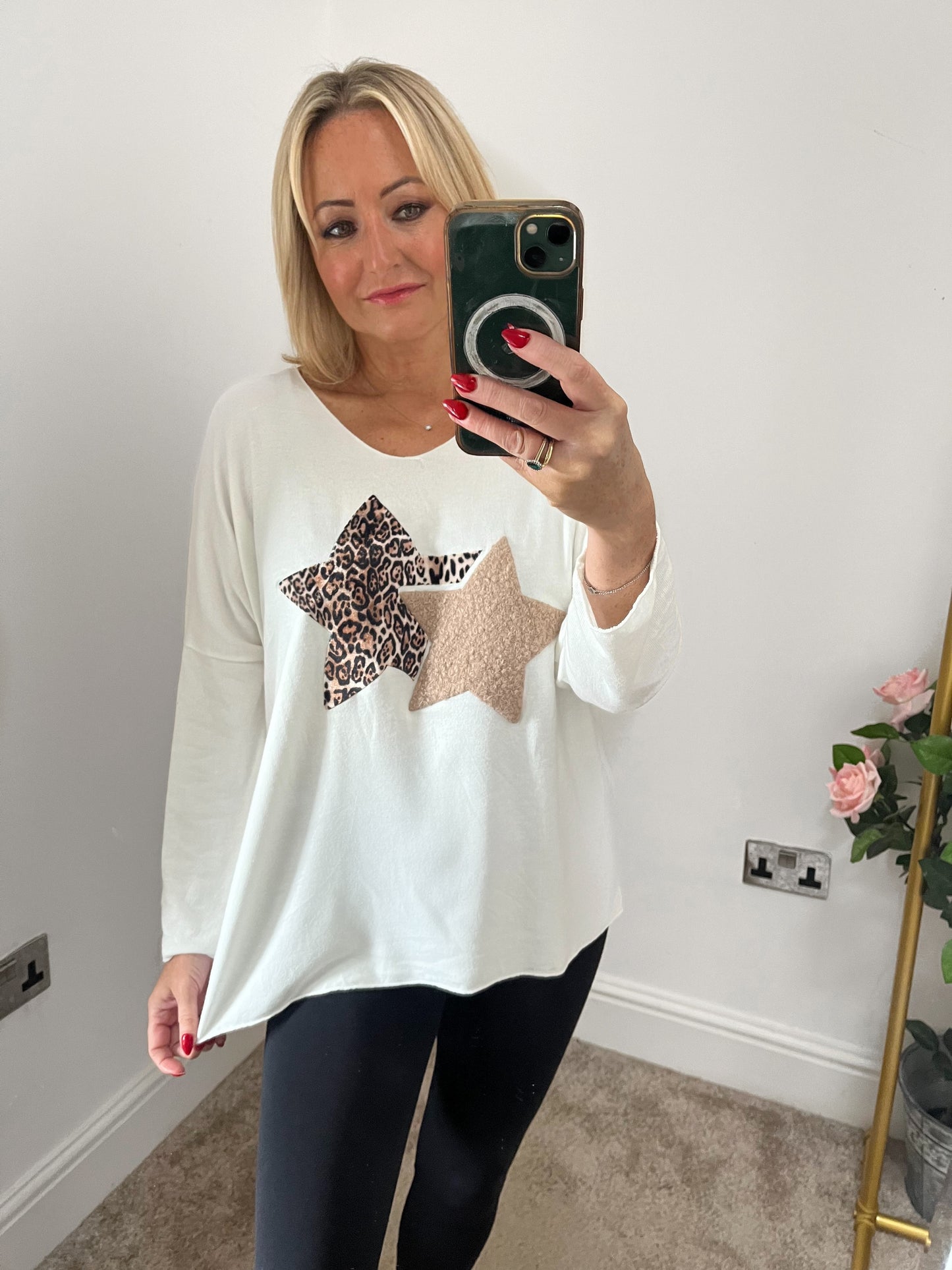 Leopard Star Lightweight Knit - Cream