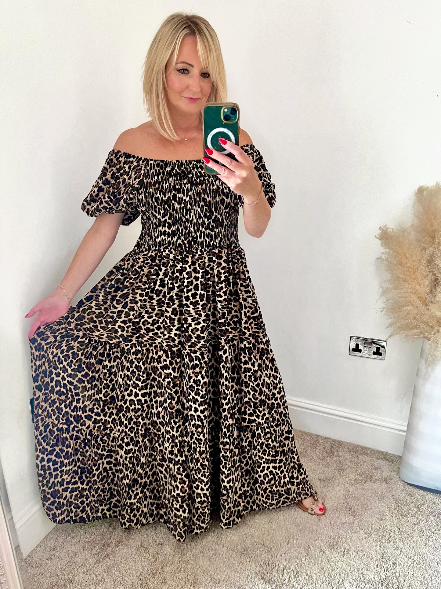 Curve Leopard Shirred Maxi Dress