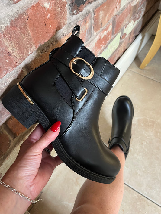Black Buckle Ankle Boots - Regular to Wide Fitting