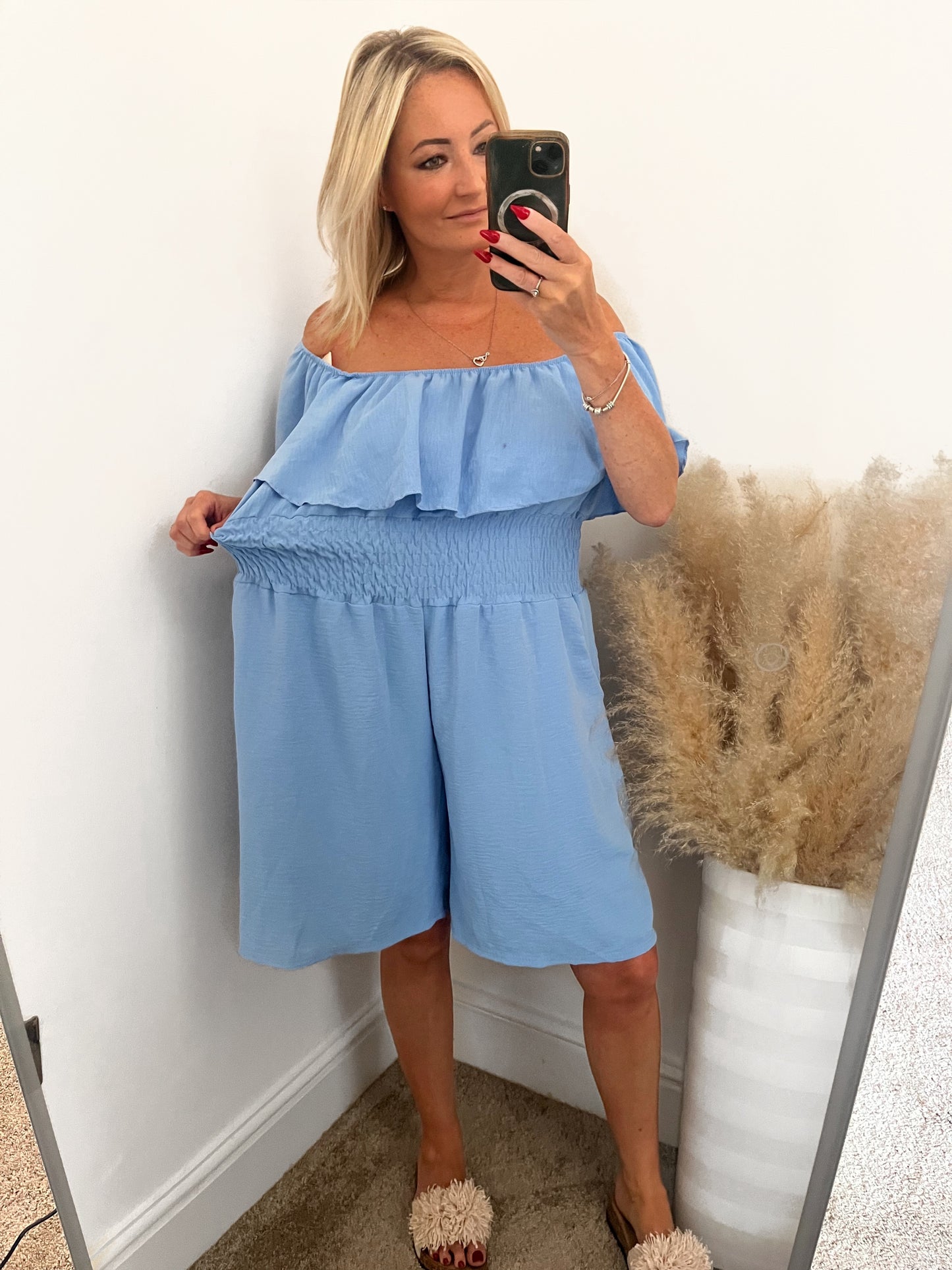 Bardot On/Off Shoulder Playsuit -  Powder Blue