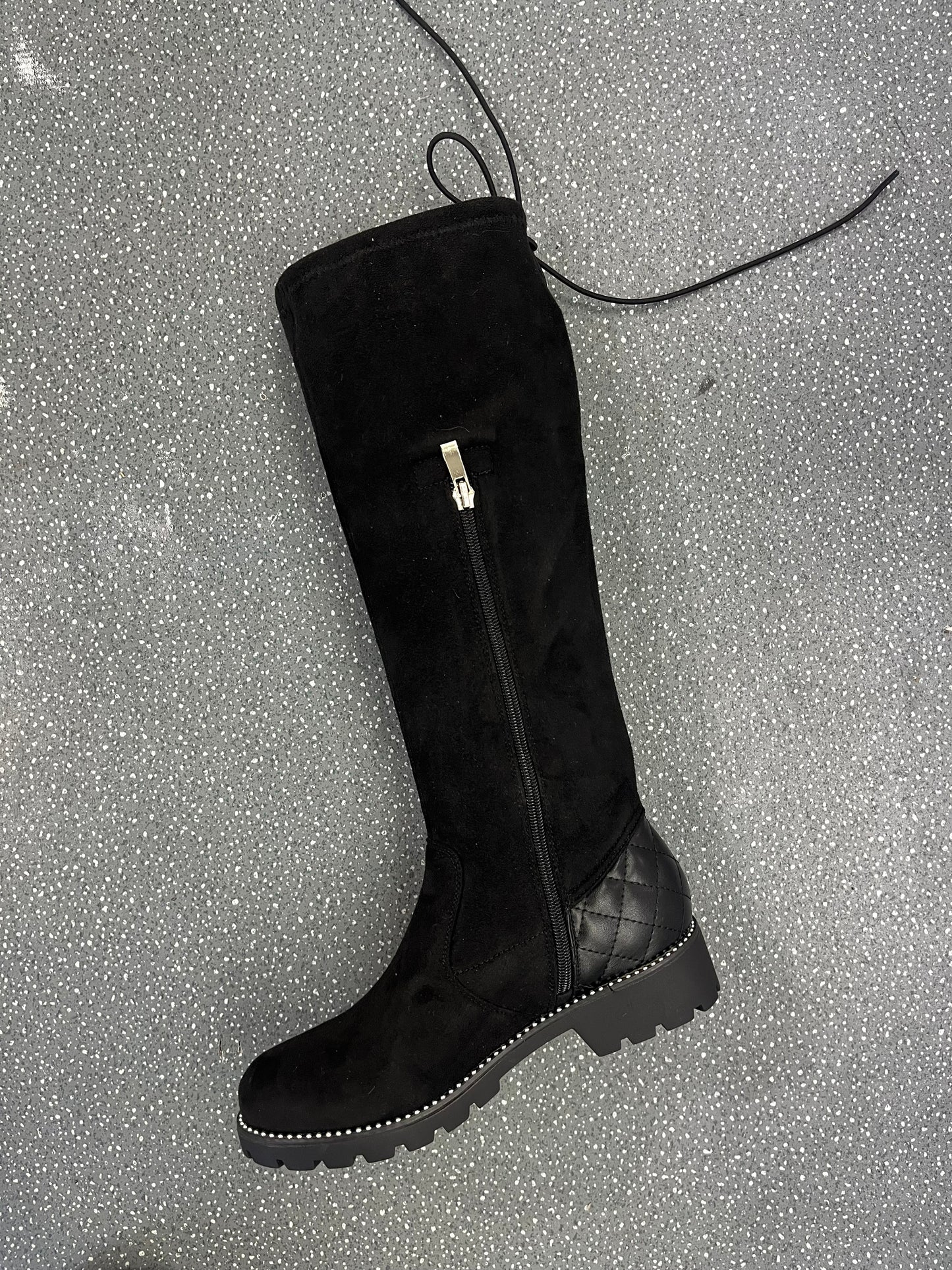 Black Knee High Suedette Boots