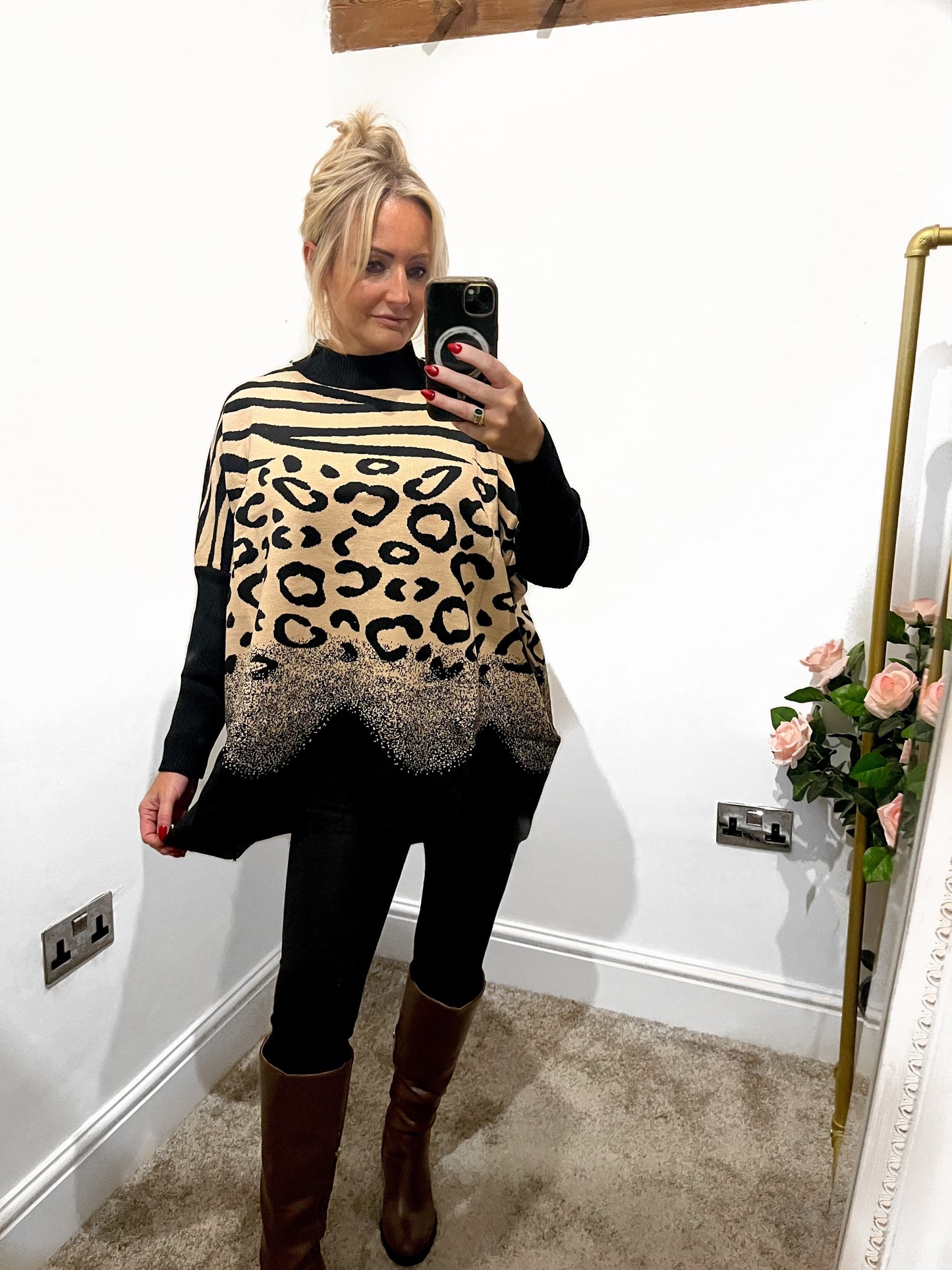 Animal Print Poncho Jumper