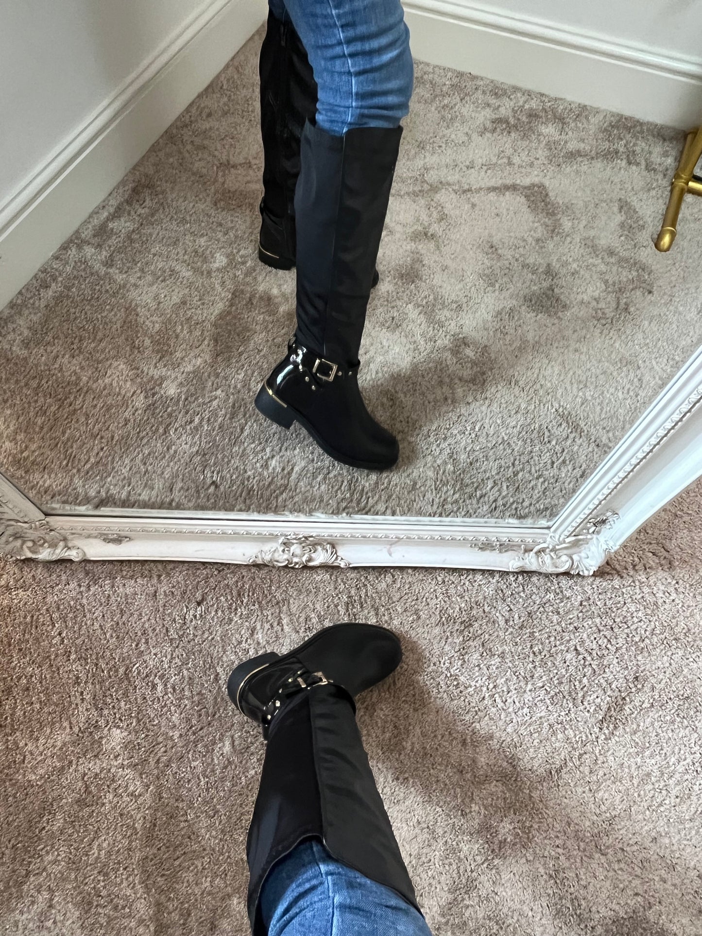 Black Knee High Buckle Boots - Wide Fit