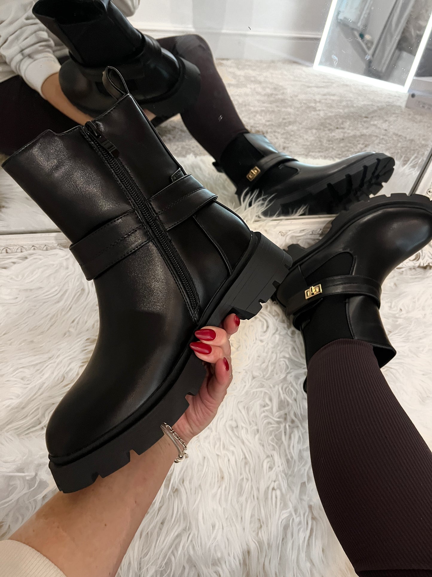 Black Buckle Chunky Boots