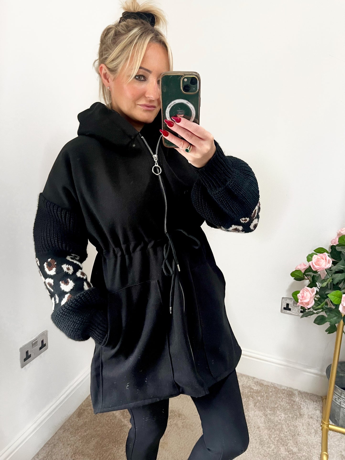 PLUS SIZE Lina  Drawstring Hoodie - BLACK