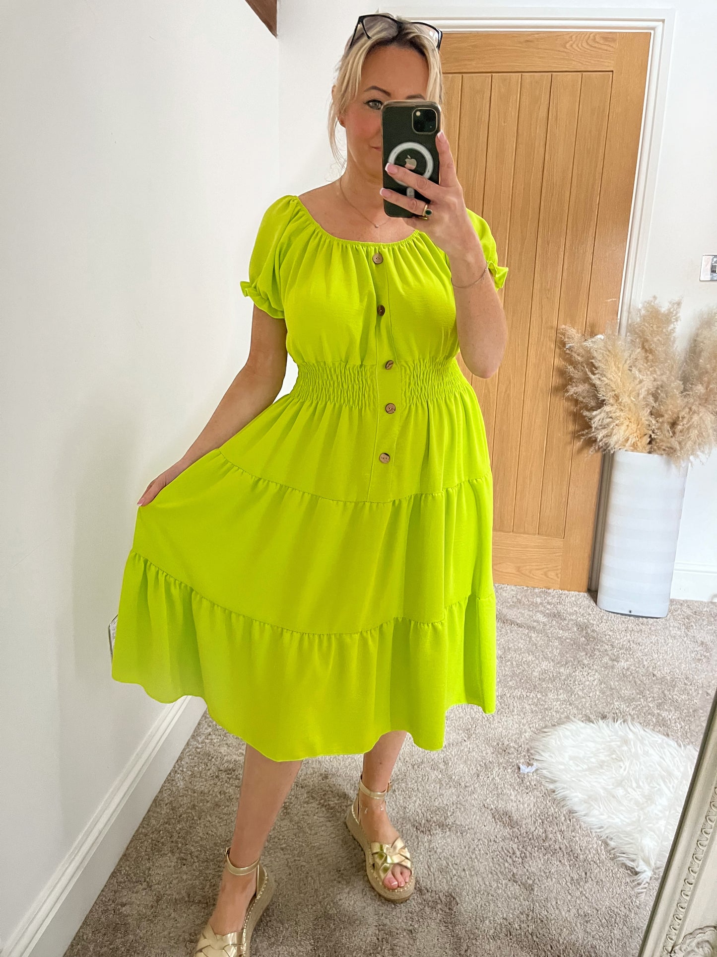 Shirred Waist Magic Dress - Lime (Midi)