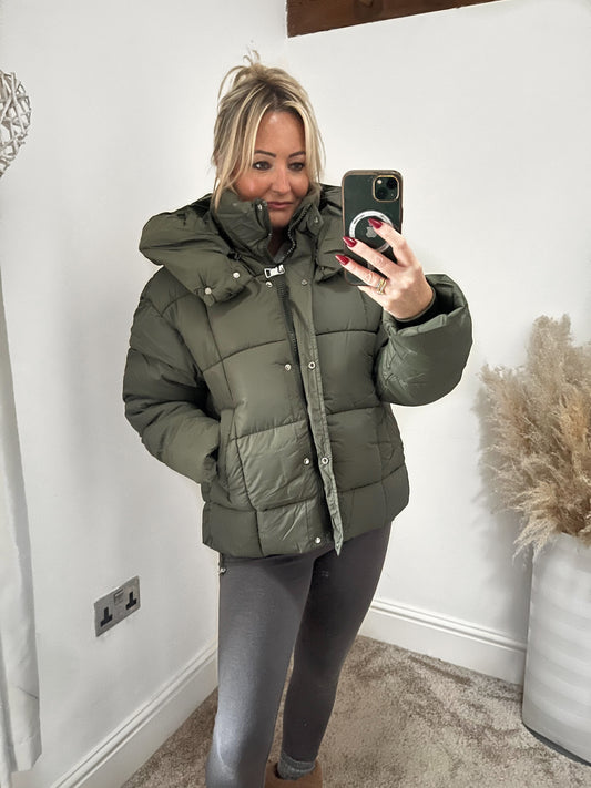 Quilted Padded Puffer Jacket - Khaki