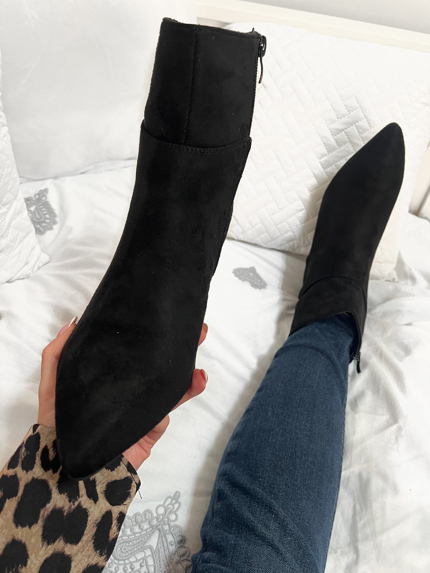 Delia Suedette Black Kitten Heel Ankle Boots