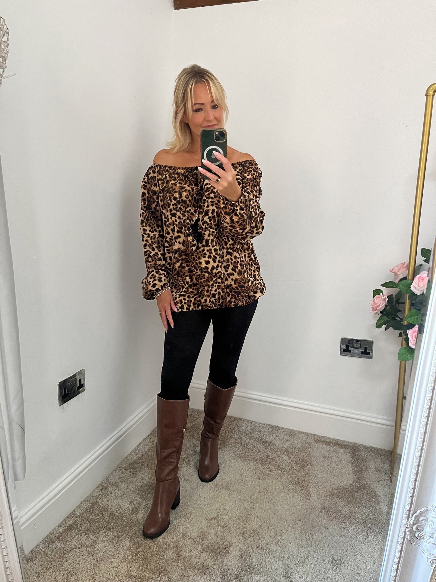 Leopard on/off shoulder Top