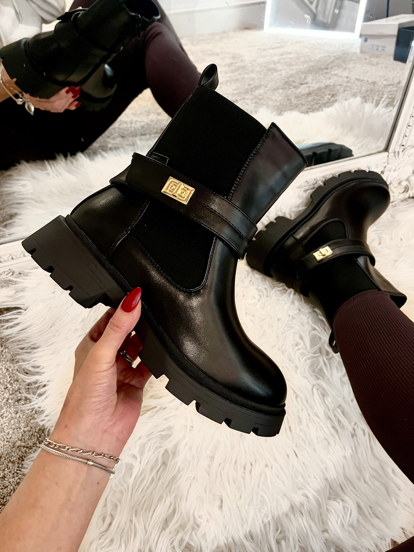 Black Buckle Chunky Boots